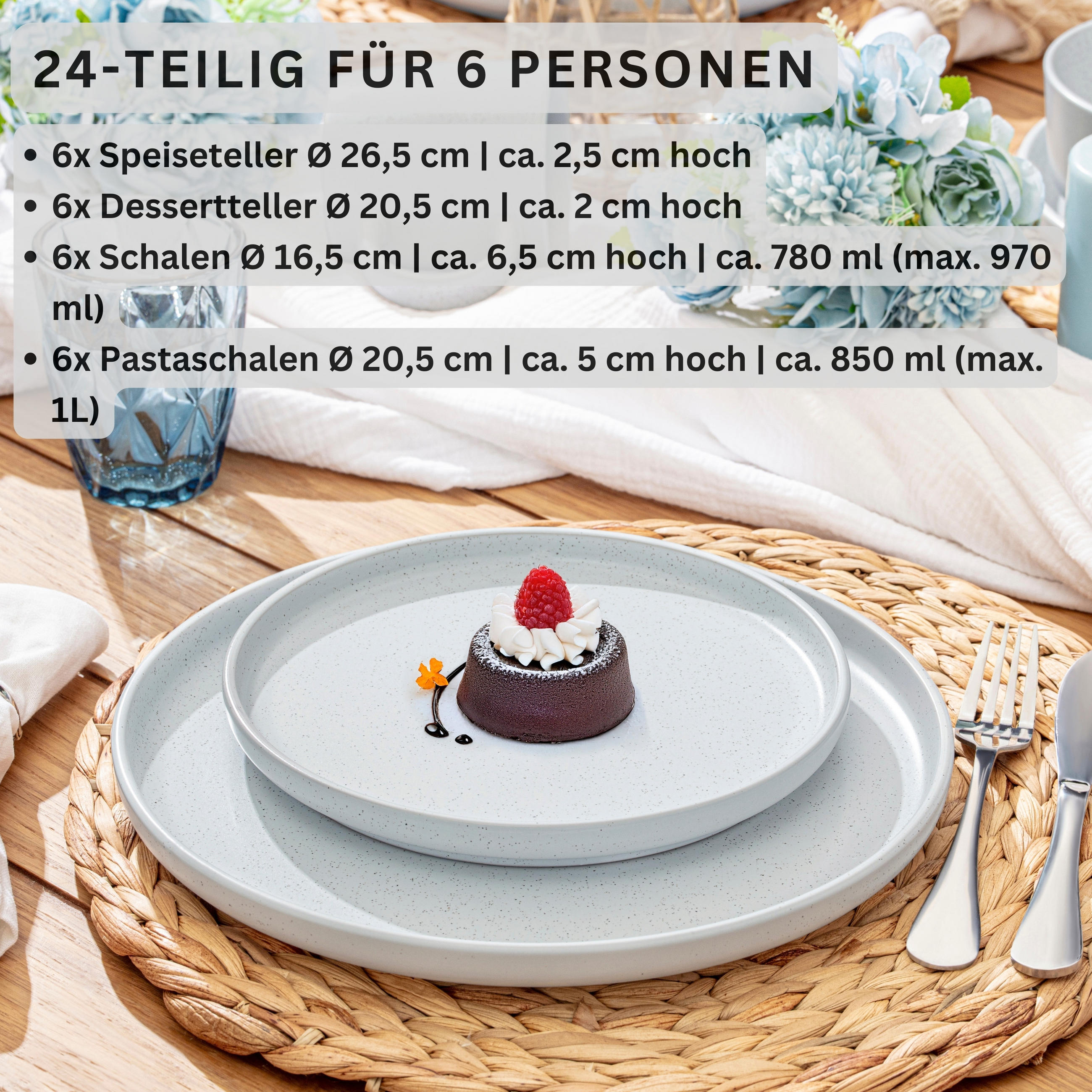 TAFELSERVICE LEEDS FROST - 24 teilig aus Steingut - Weiß, Stein (26.5/6.5/26.5cm) - Sänger