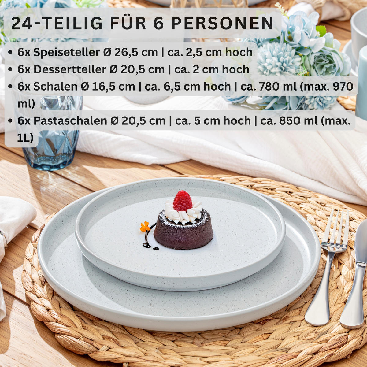 TAFELSERVICE LEEDS FROST - 24 teilig aus Steingut - Weiß, Stein (26.5/6.5/26.5cm) - Sänger