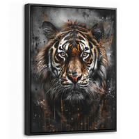 LEINWAND Bilder mit Rahmen - Tiger - Tiere - Porträt - Luxus - Schwarz - 30x40 - Braun, Textil (30/40cm) - MuchoWow