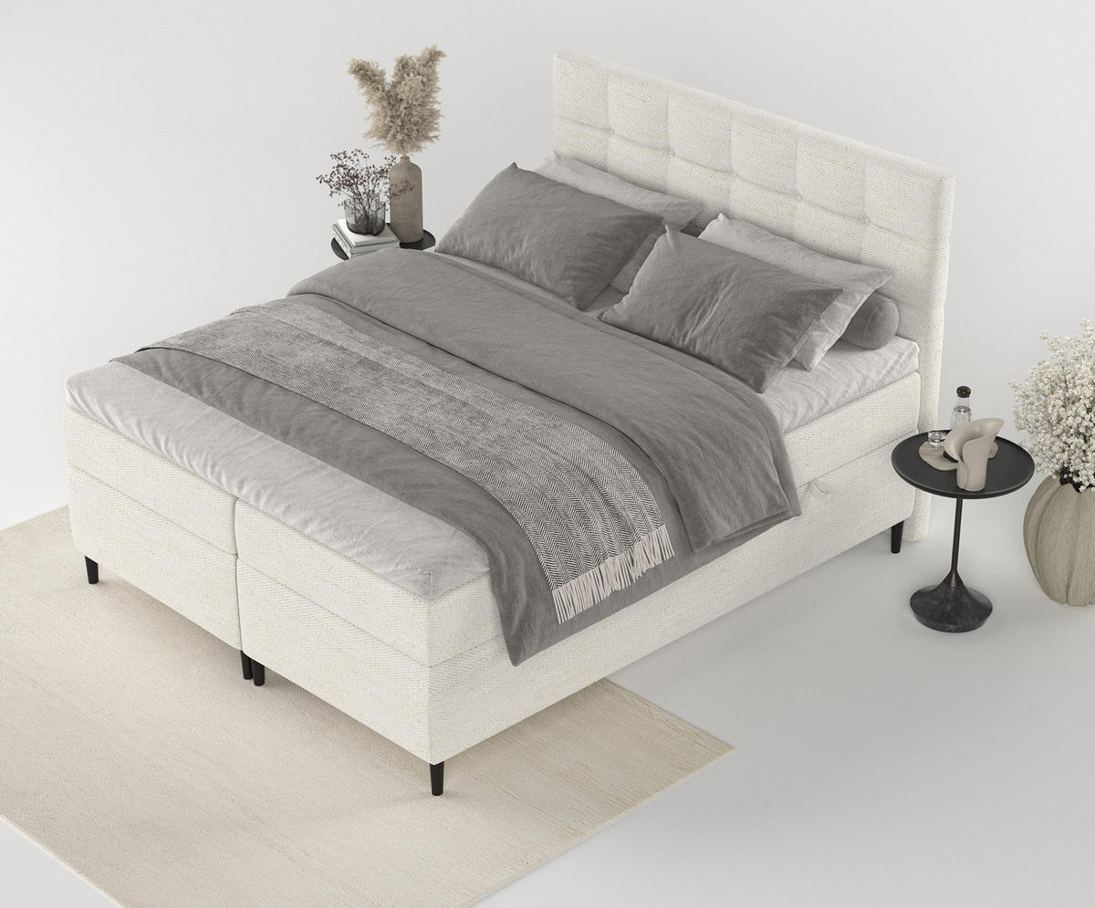 BOXBETT Urbaneo Creme 180/200 cm mit Taschenmatratze und Topper - Creme/Schwarz, Holz/Holzwerkstoff (180/200cm) - Maison de Reve