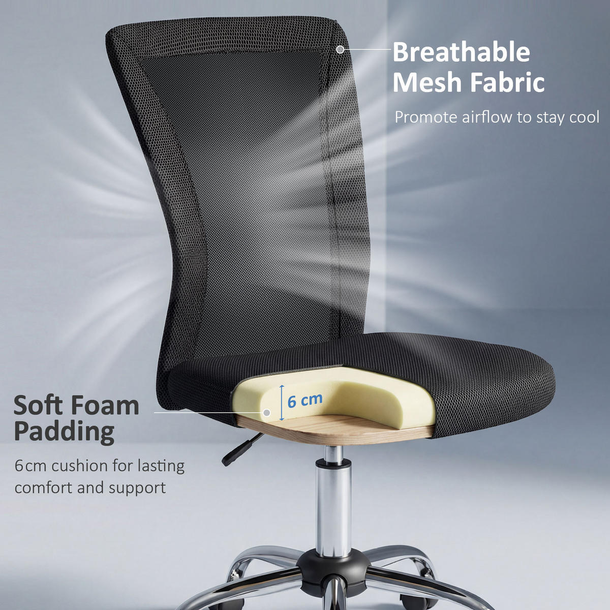BÜROSTUHL, Ergonomisch, Schwarz - Schwarz, Metall (58/100/43cm) - Vinsetto