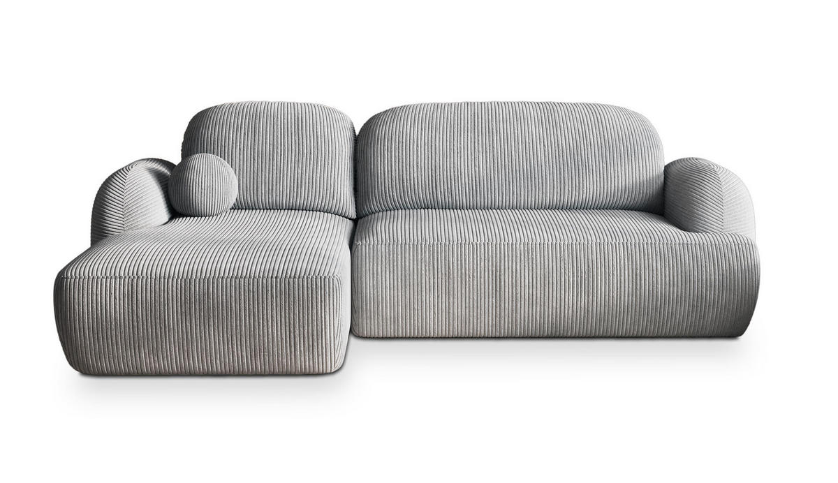 ECKSOFA MODENZA P L-S Hellgrau Kordstoff mit Schlaffunktion - Hellgrau, Holz (266/148cm) - MASSENO