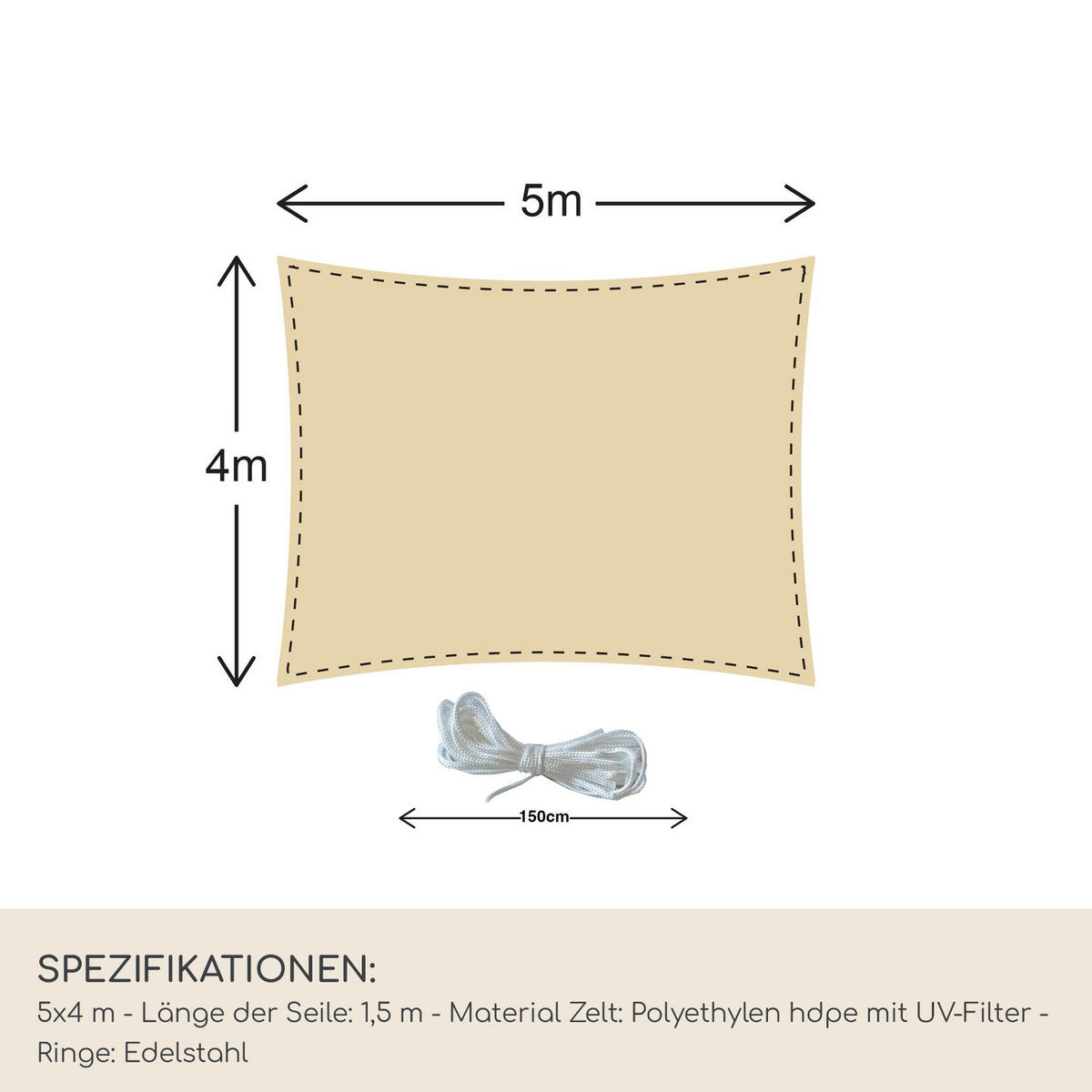 SONNENSEGEL Beige 400/500/1 cm - Beige, Kunststoff (400/500cm) - Mobili Rebecca