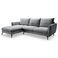 SOFA grau Webstoff 259 x 167 cm, Ecksofa 5-Sitzer, L-Sofa Ottomane links - Schwarz/Grau, Holz/Textil (259/167cm) - Inn.Furn