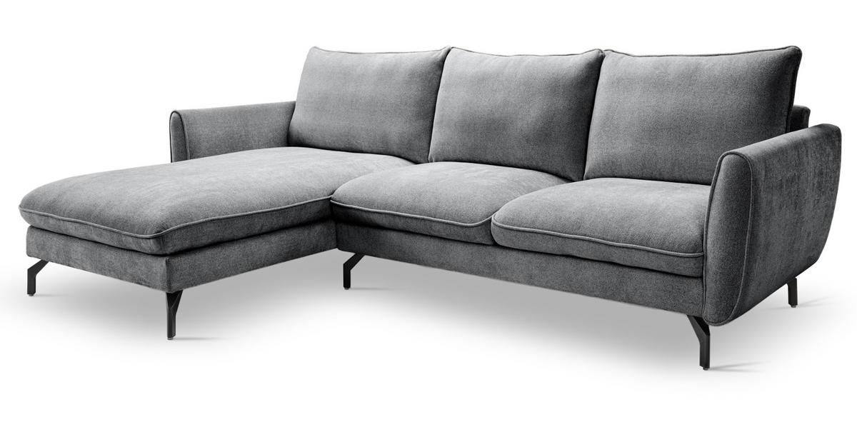 SOFA grau Webstoff 259 x 167 cm, Ecksofa 5-Sitzer, L-Sofa Ottomane links - Schwarz/Grau, Holz/Textil (259/167cm) - Inn.Furn
