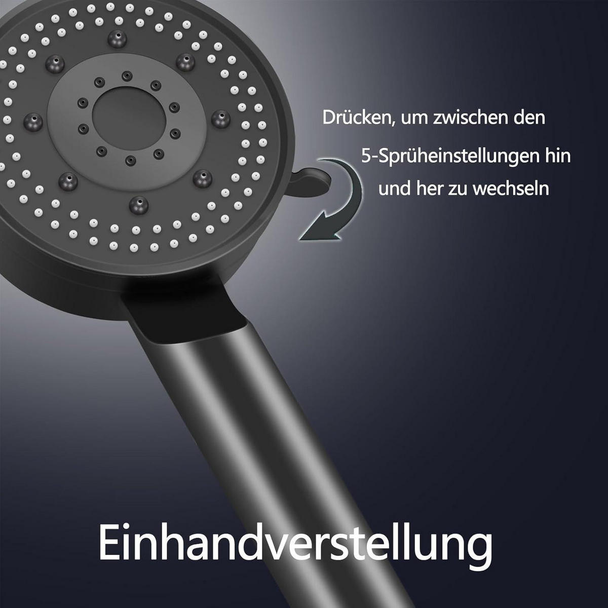HANDBRAUSE 5-Modi Wassersparend Schwarz - Schwarz, Kunststoff (9/12.7/22cm)
