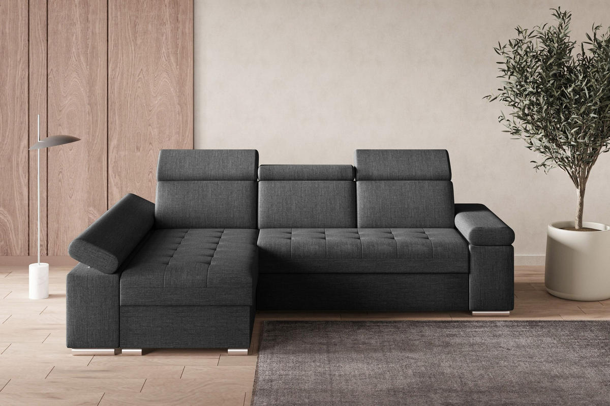 ECKSOFA mit Schlaffunktion Luka L Twist 23 - Dunkelgrau - Links - Dunkelgrau/Silberfarben, Holzwerkstoff (260/168cm) - Möblo