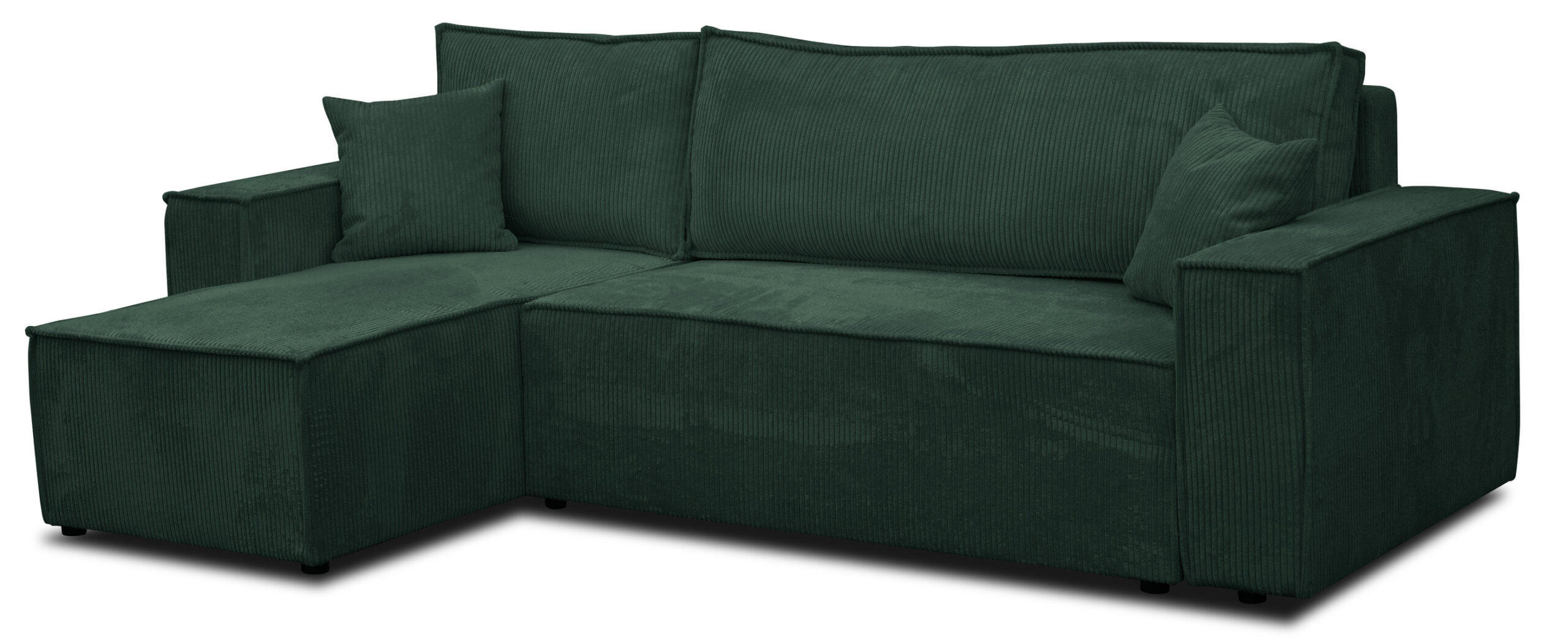 ECKSOFA Hugo L in L-Form mit Schlaffunktion und Bettkasten, Farbe: Grün, Cordstoff, Ottomane Unsiversal - Grün, Textil (244/145cm) - VENASI MÖBEL