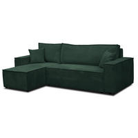 ECKSOFA Hugo L in L-Form mit Schlaffunktion und Bettkasten, Farbe: Grün, Cordstoff, Ottomane Unsiversal - Grün, Textil (244/145cm) - VENASI MÖBEL