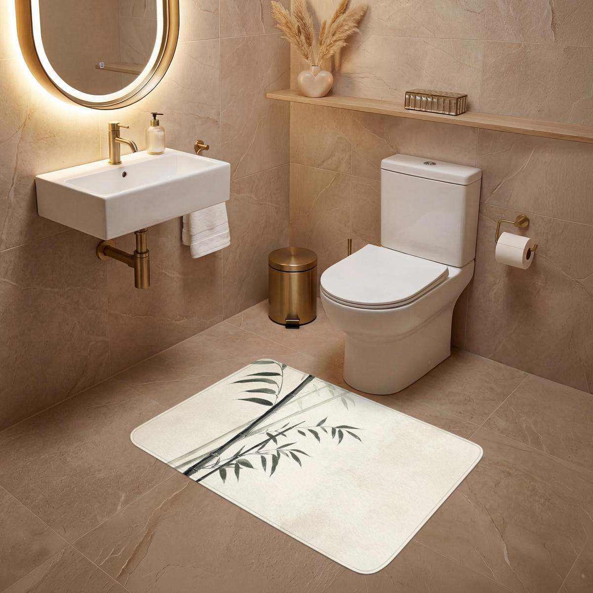 WC PŘEDLOŽKA Japandi - Bambus - béžová 90x60 cm - ecru, textil/plast (90/1cm) - OnlyWow