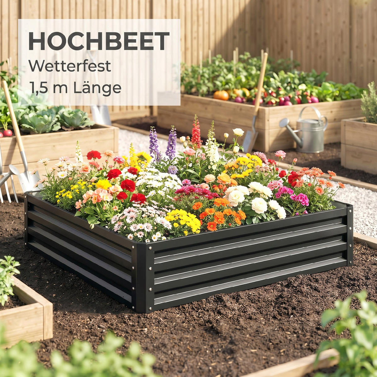 GARTENBEET DE-05446 Quadratisch, Stahl Grau - Grau, Metall (120/30/120cm) - ComfortXL