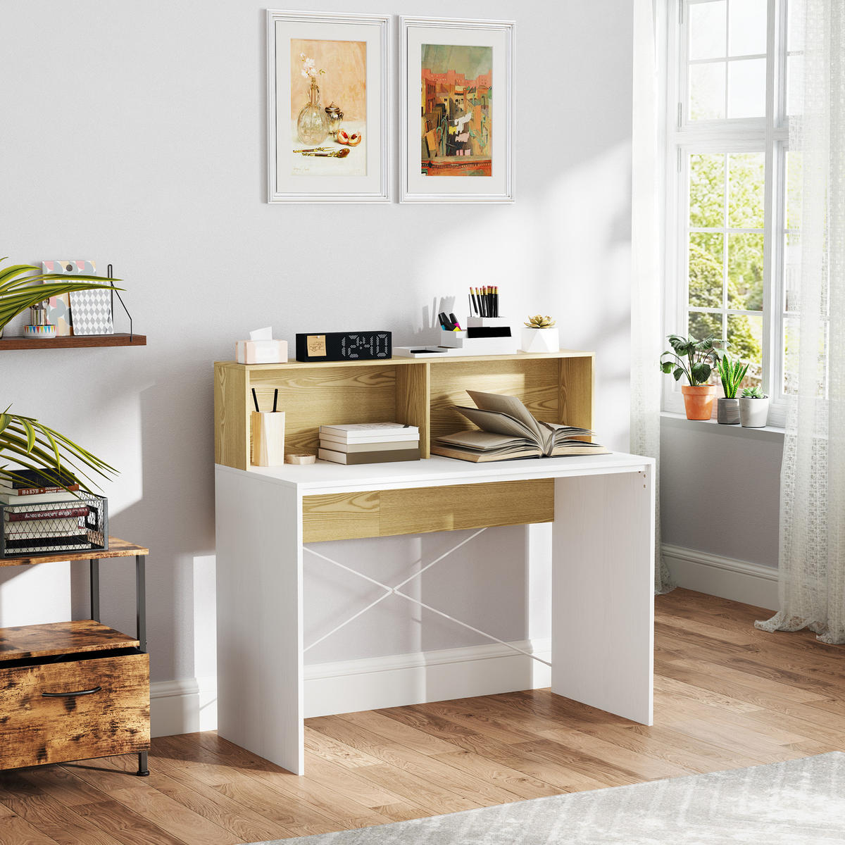 BÜROTISCH Weiß und Naturholz 1 Stück - Multicolor, Holzwerkstoff (80/40/102.6cm) - GiPP