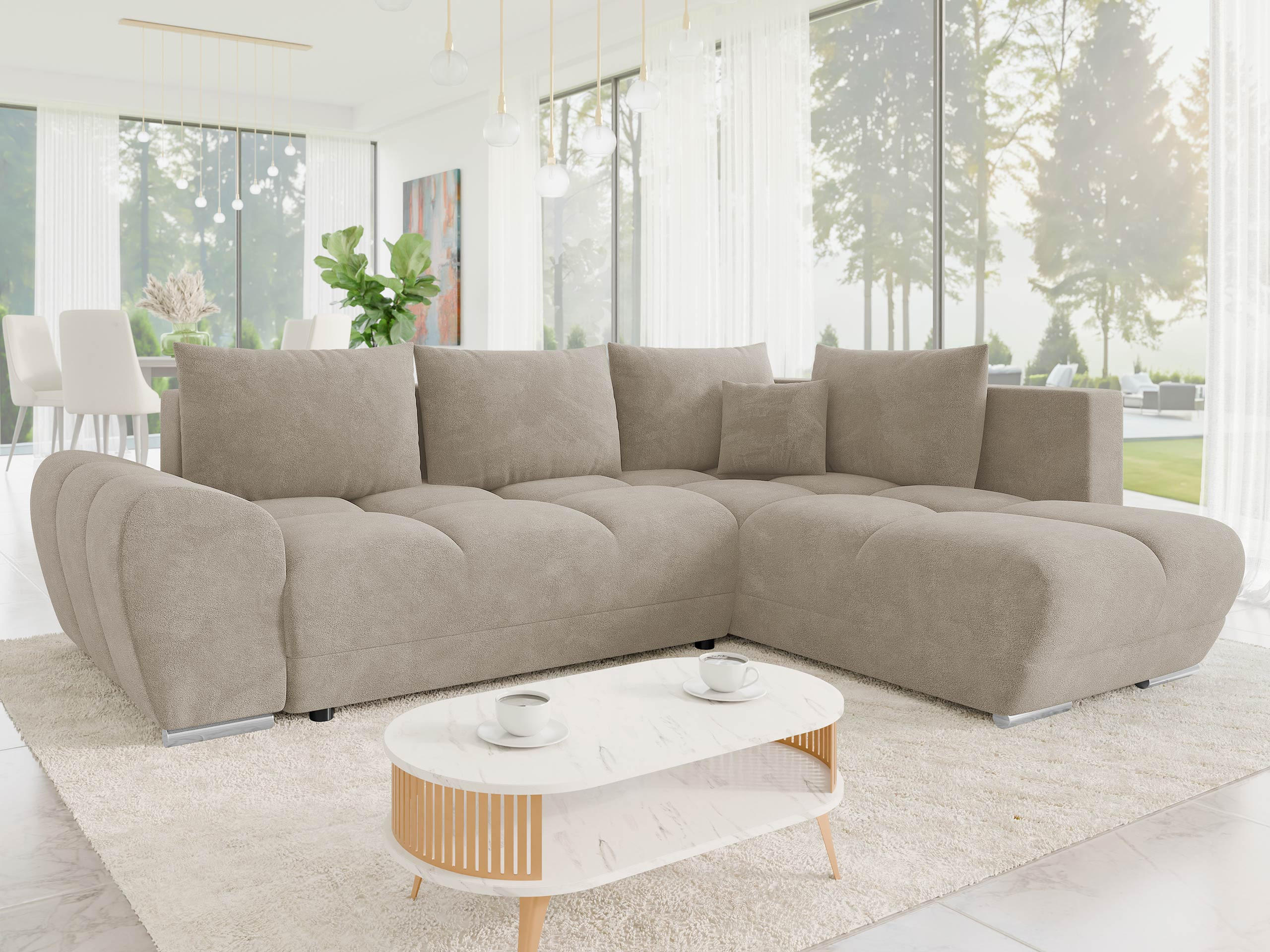 ECKSOFA Forest, Seite: Rechts - Beige/Schwarz, Holz/Kunststoff (290/183cm) - MIRJAN24