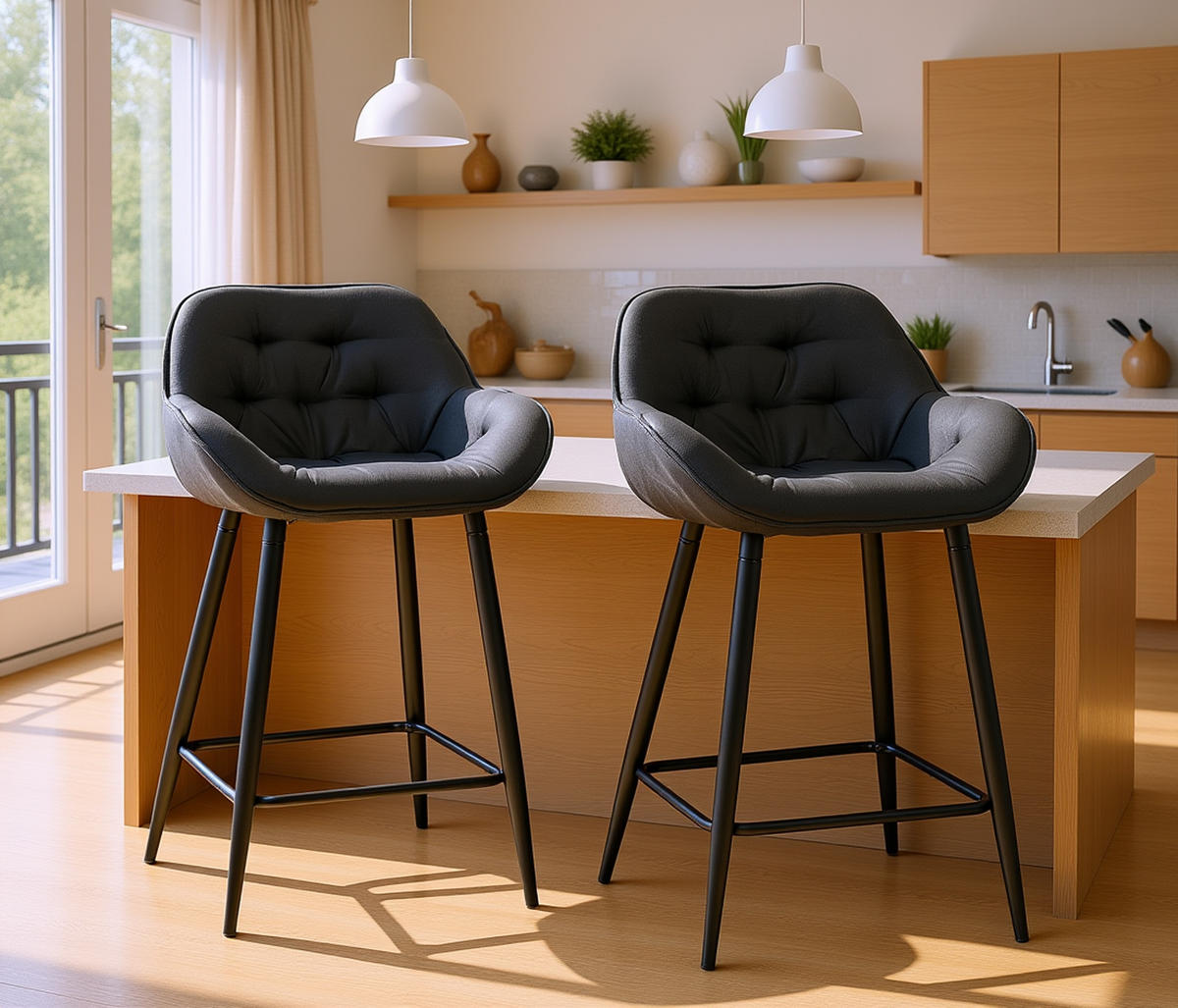 BARHOCKER 2er Set Gibal Stoff dunkelgrau - Dunkelgrau/Schwarz, Textil/Metall (54/93.5/57.5cm) - TPFLiving