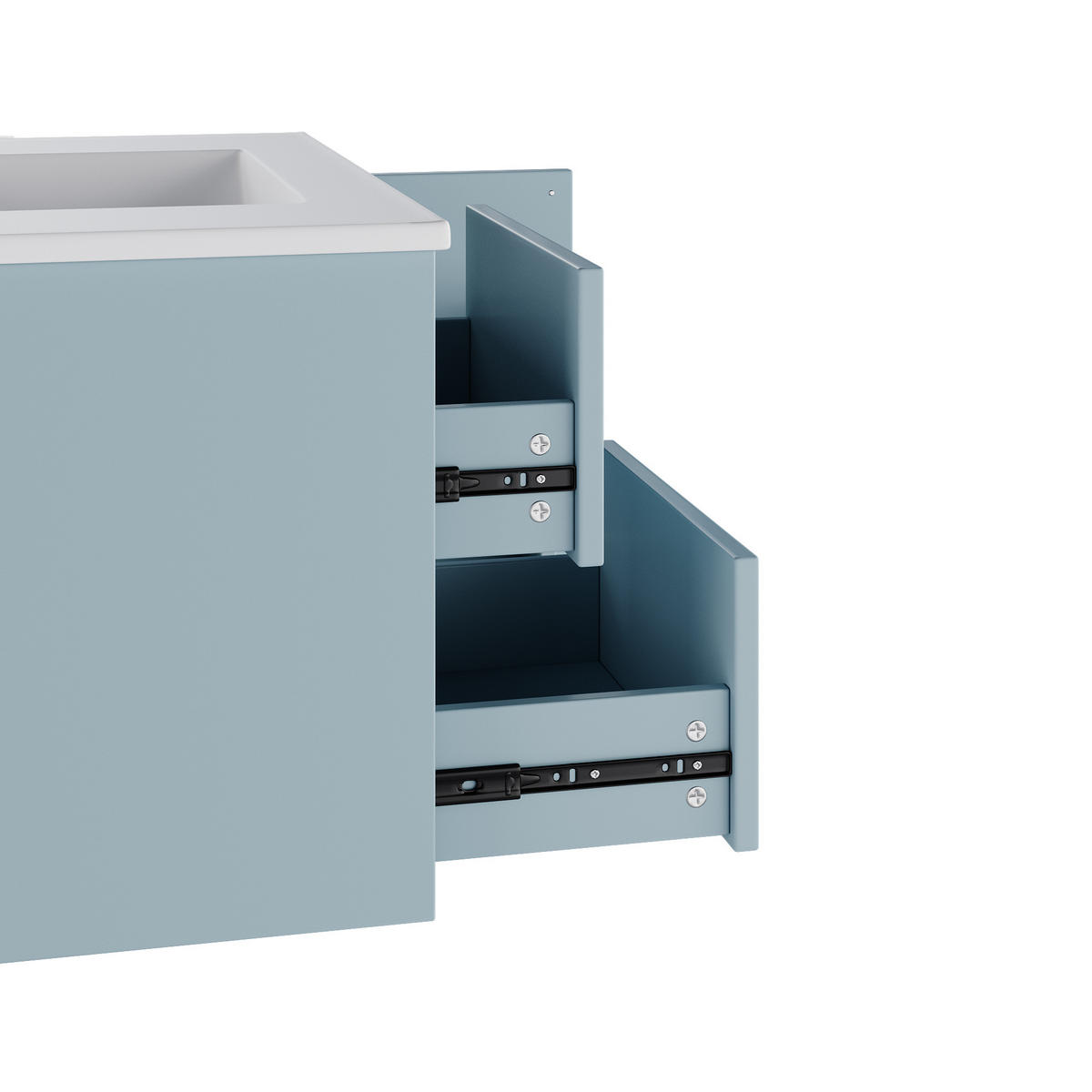 BADEZIMMER-HÄNGESCHRANK 76x46x51 cm Blau aus Keramik & Spanplatte mit Radar-Sensor-LED & 2 Schubladen - Blau, Holzwerkstoff (76/51/46cm) - Modfu