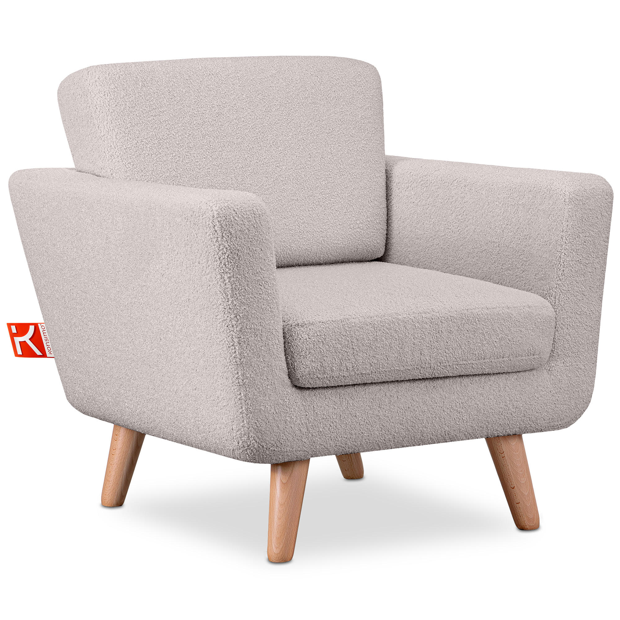 SESSEL TAGIO Massivholz-Beine, hellgrau - Hellgrau/Braun, Buchenholz/Textil (86/80/88cm) - KONSIMO®
