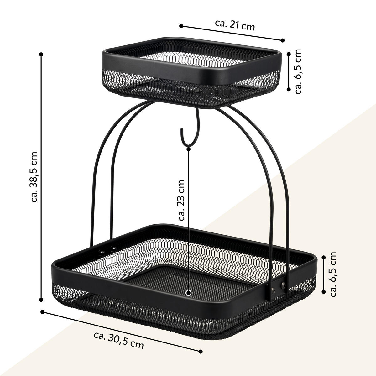 OBSTETAGERE mit Bananenhalter, schwarz, eckig - Schwarz, Metall (31/38.5cm) - eluno