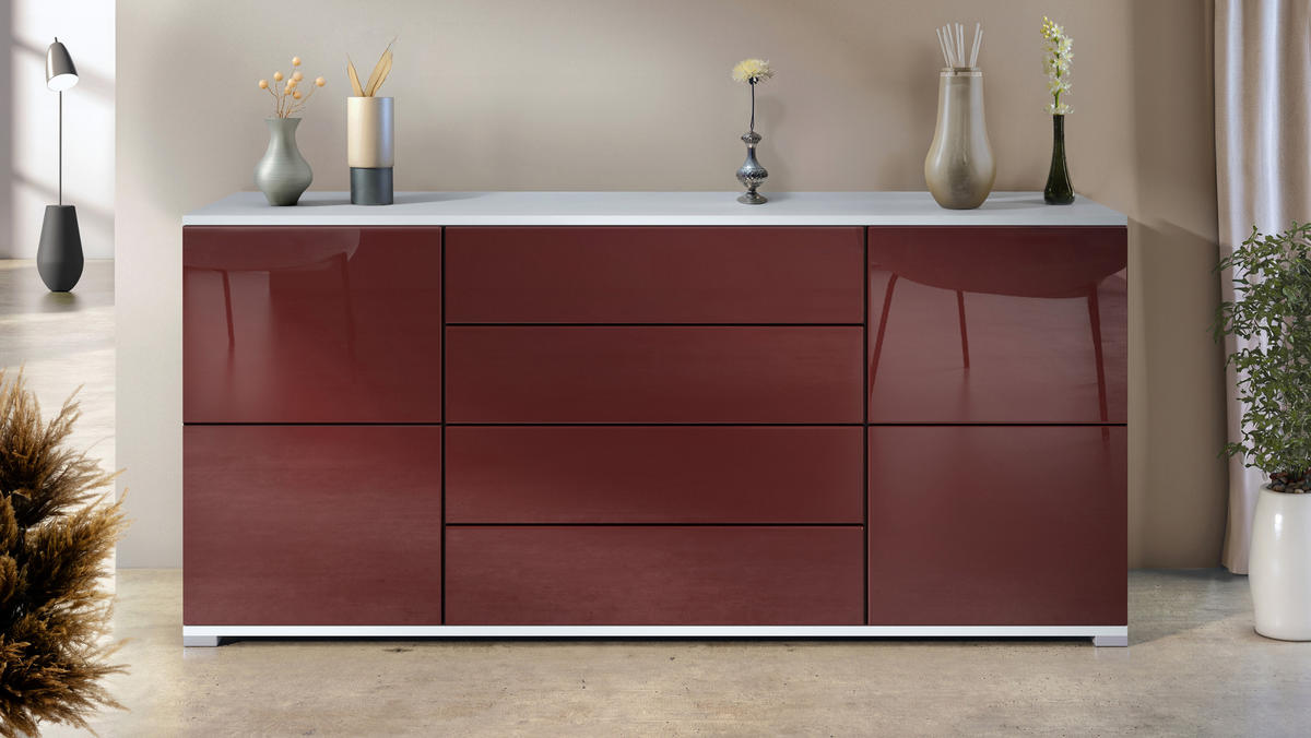 SIDEBOARD Rova Bordeaux Hochglanz - Bordeaux, Holzwerkstoff (166.5/75.5/35cm) - Vladon