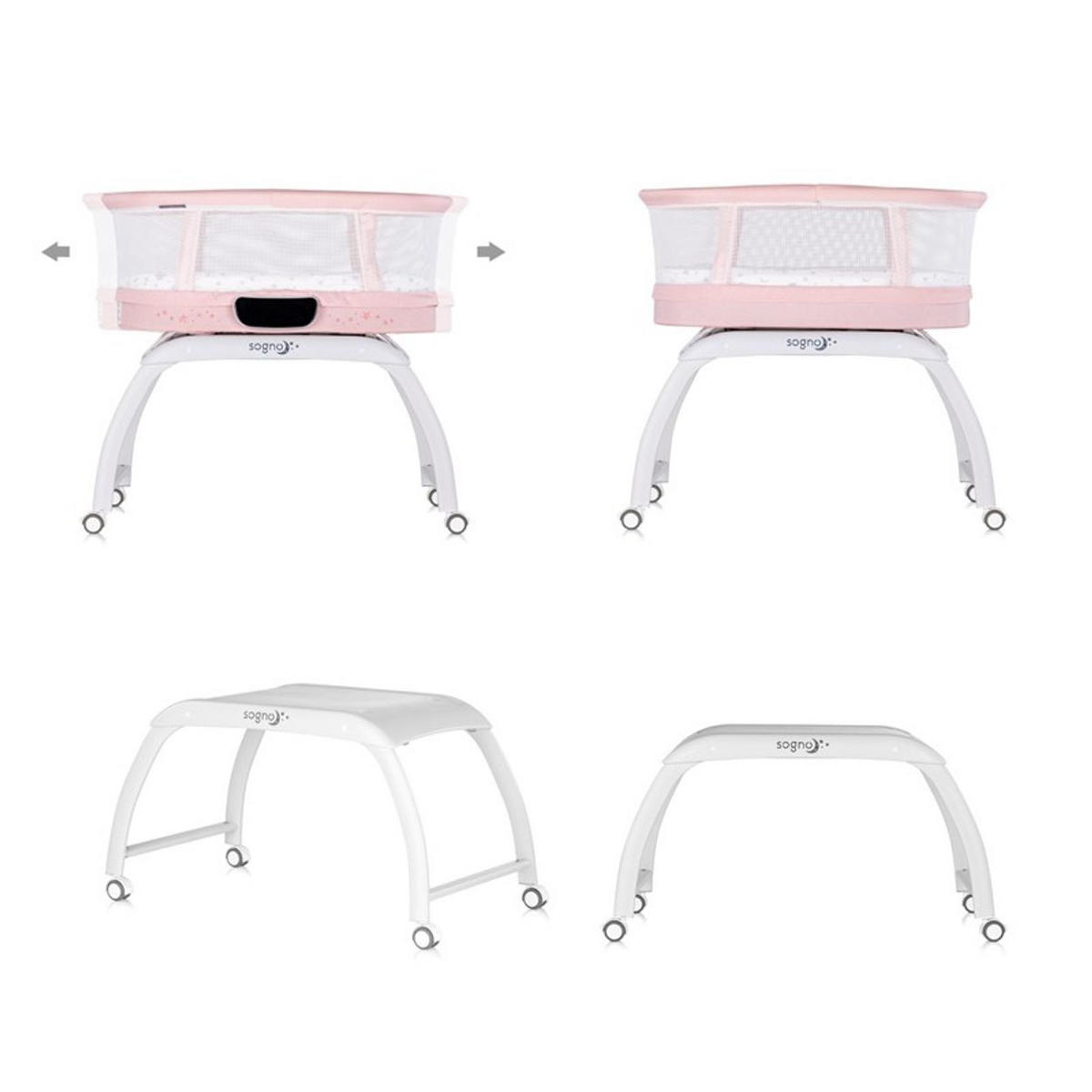 BEISTELLBETT Sogno 2 in 1 rosa 83 x 40 cm, elektrisch, Schaukelfunktion, Fernbedienung, Waage - Rosa, Metall (40/83cm) - Chipolino