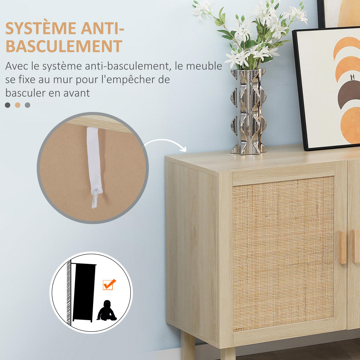 SIDEBOARD Holzwerkstoff/Rattan-Optik, 3 Türen, 136/41/70 cm - Naturfarben, Holz (136/70/41cm) - PANGIVO