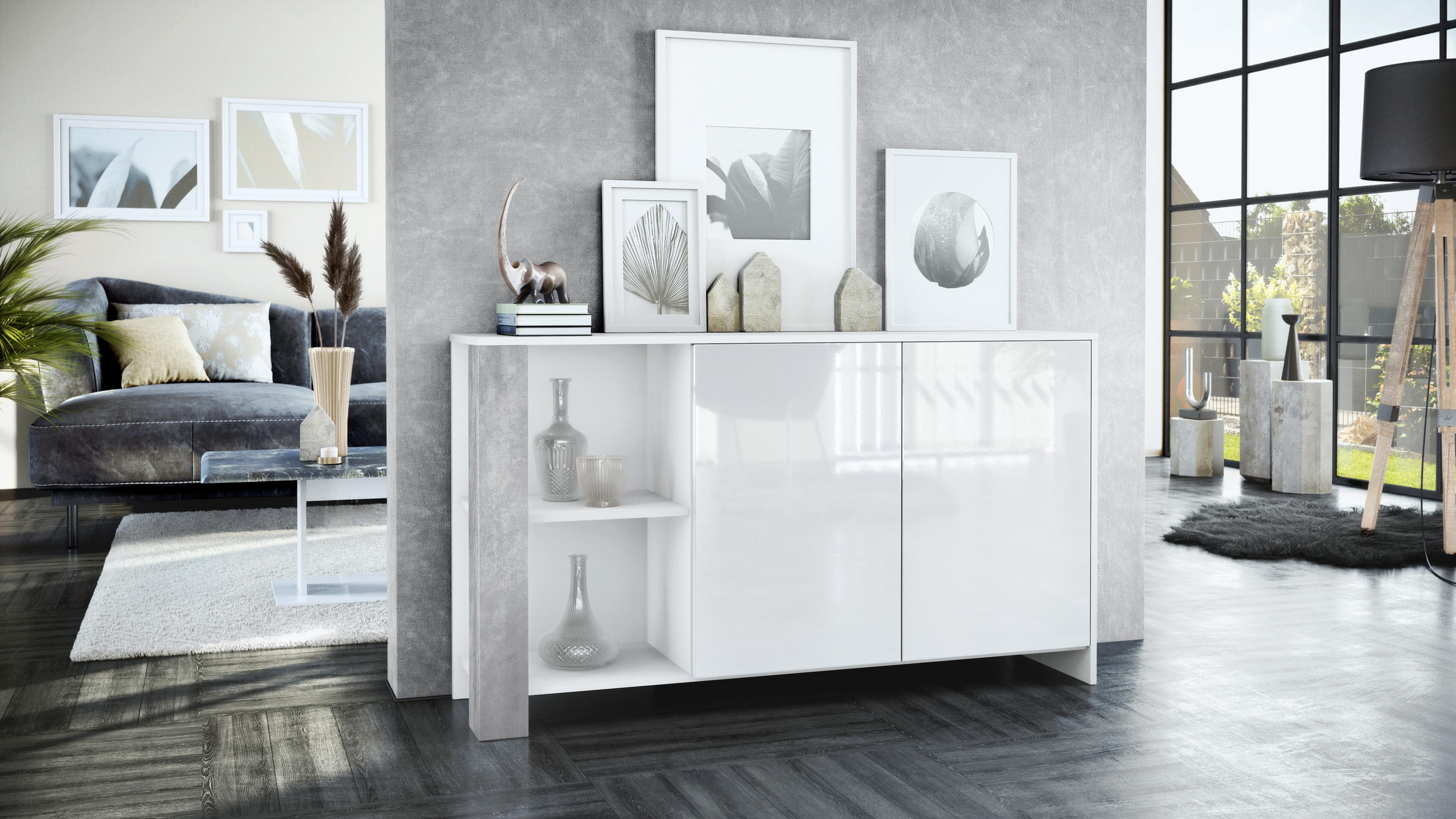SIDEBOARD Canto Beton Oxid Optik - Hellgrau, Holzwerkstoff (143/81/36cm) - Vladon