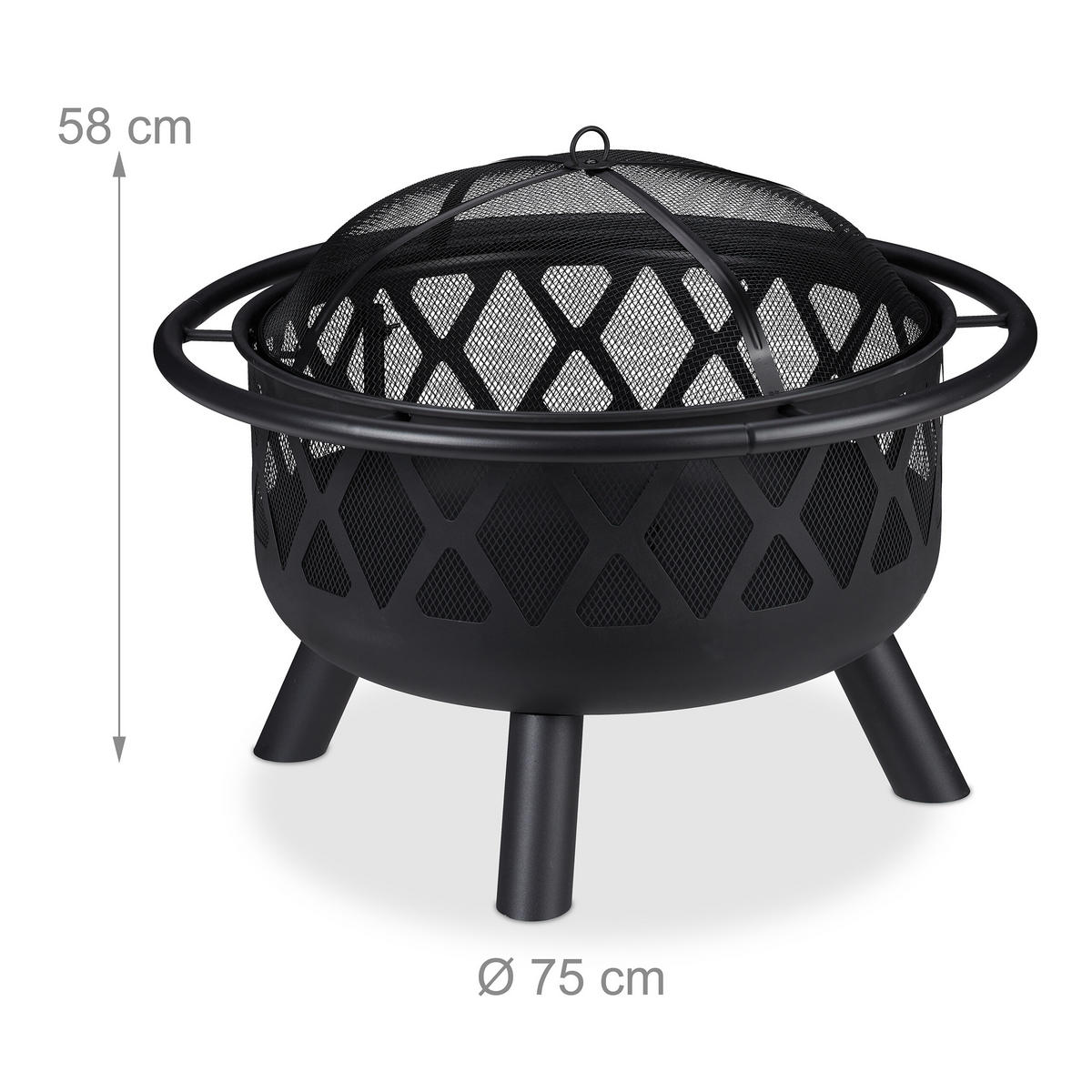 FEUERSCHALE - Schwarz, Metall (75/68.5/75cm) - Relaxdays