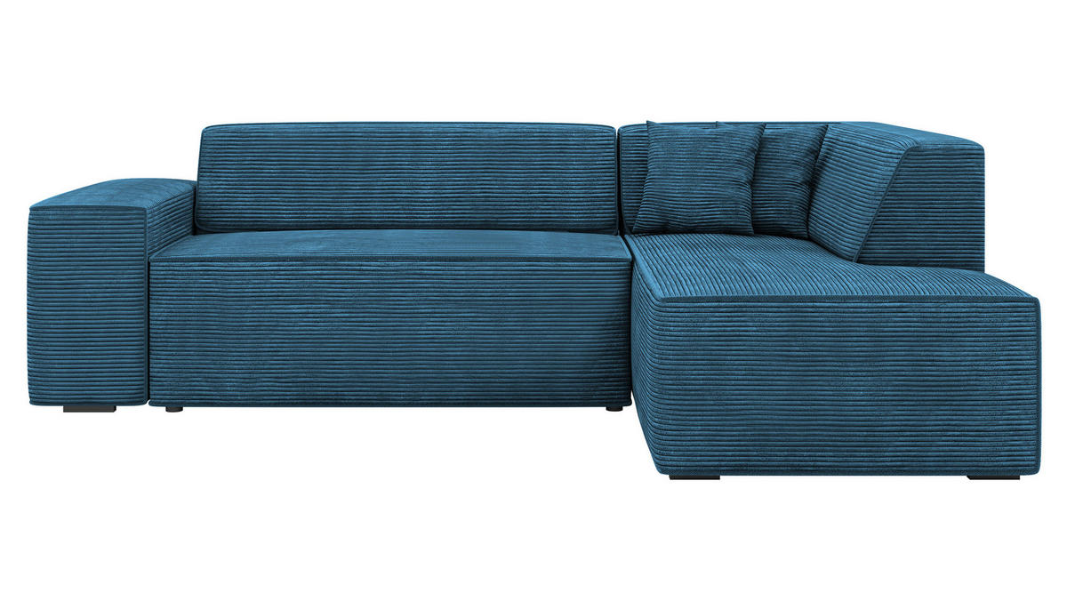 ECKSOFA Lordin Cord, Seite: Rechts - Blau/Schwarz, Holz/Textil (267/205cm) - MIRJAN24