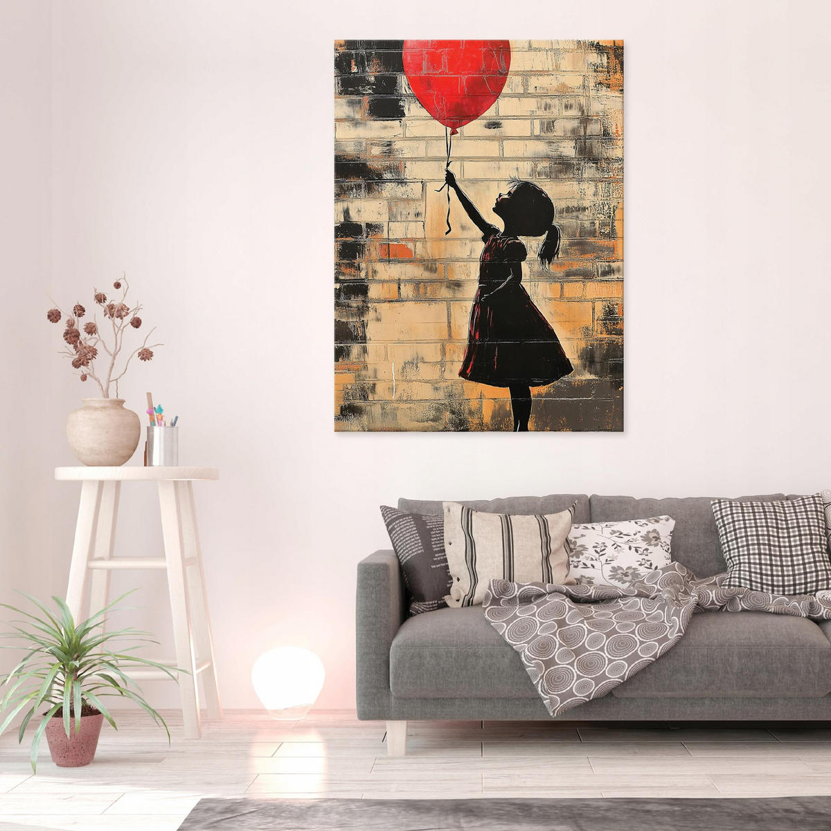 LEINWANDBILD Abstrakt Banksy Modern Wohnzimmer 60x40 - Beige, Holzwerkstoff (40/60cm) - Wallarena
