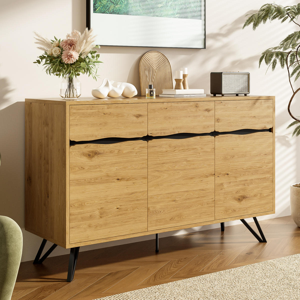 SIDEBOARD Holzoptik 3 Türen Metallbeine Stauraum - Multicolor, Holzwerkstoff (40/75.5/140cm) - FLIEKS