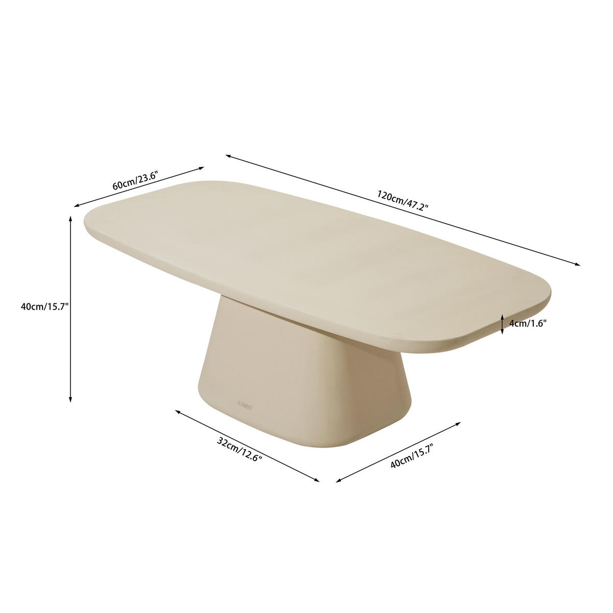 COUCHTISCH HORIZON Rund Groß aus Beton 120 x 60 x 40 cm - Creme, Naturmaterialien (120/60/40cm) - Elementi
