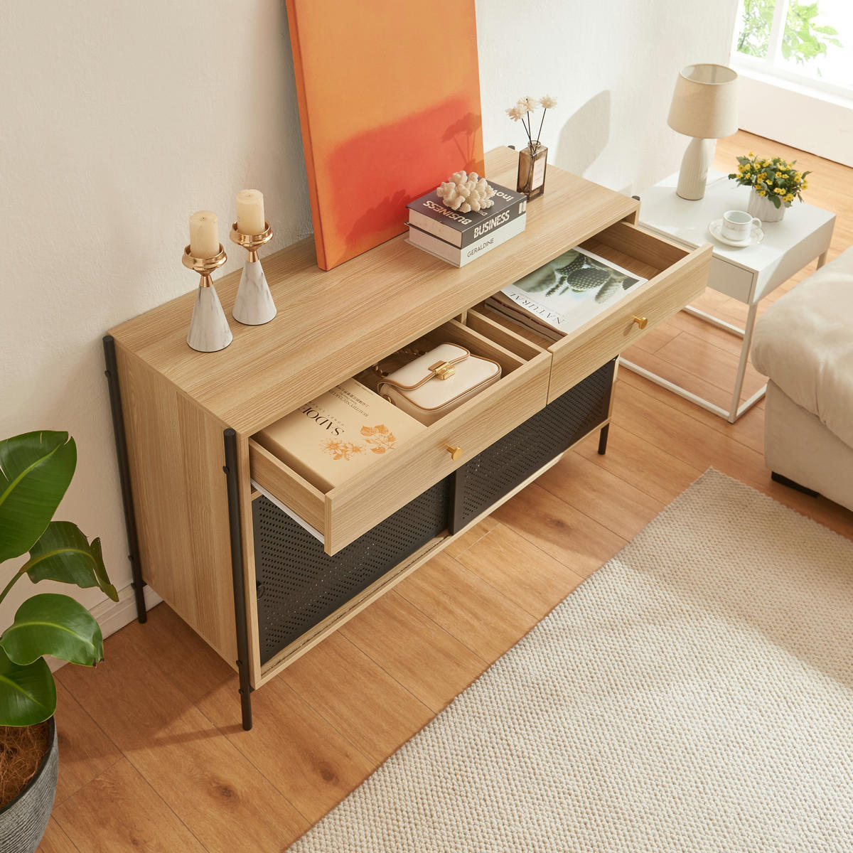 FERNSEHSCHRANK Tysnes - Eichefarben/Schwarz, Holzwerkstoff/Metall (40/75/120cm)