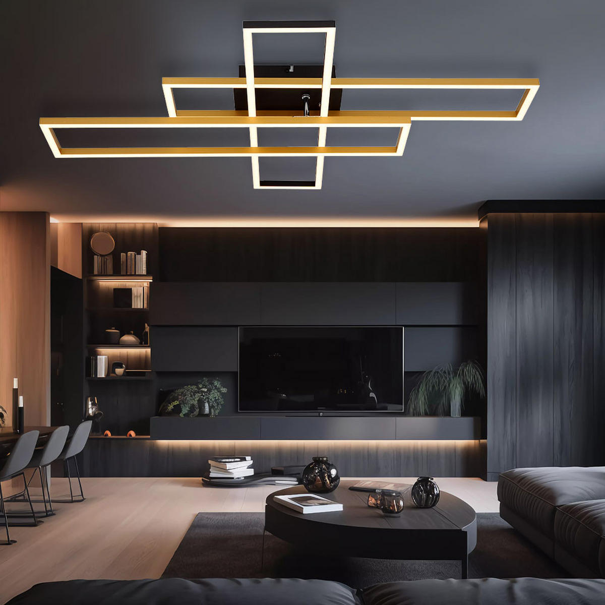 LED DECKENLEUCHTE Gold Schwarz Matt - Goldfarben, Metall (80/60/9.5cm) - Globo Lighting