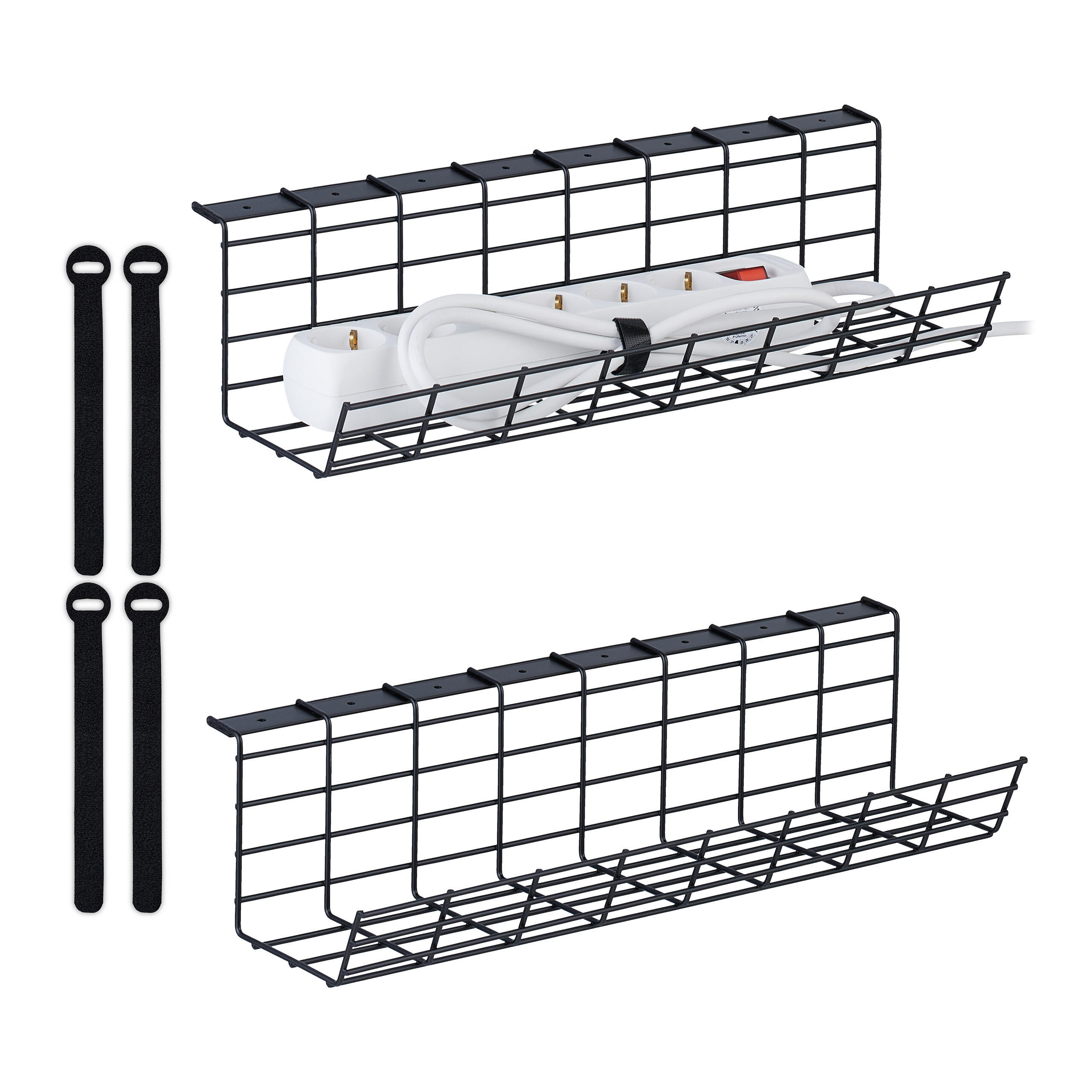 2XKABELKANAL - Schwarz, Metall (14/43/11cm) - Relaxdays
