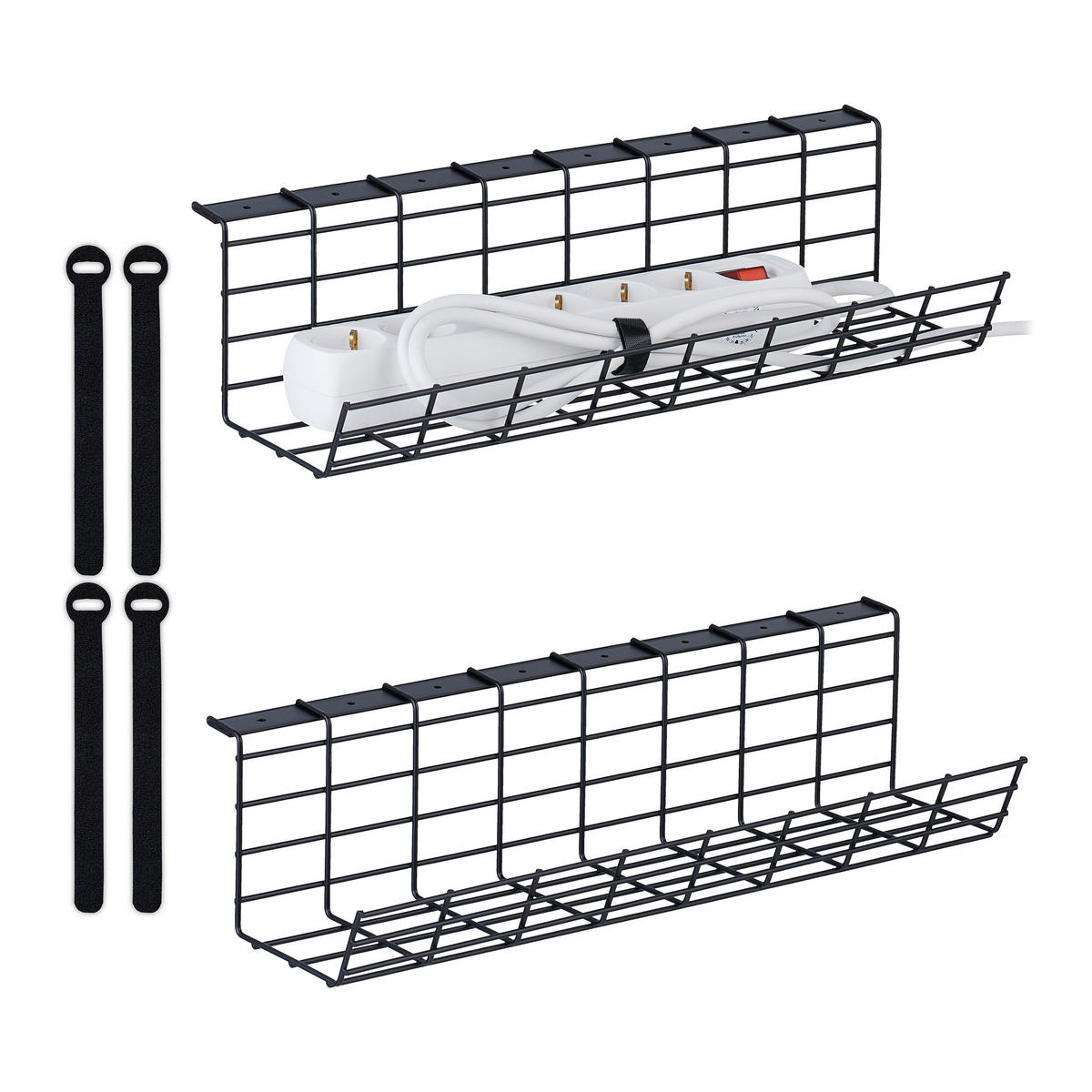 2XKABELKANAL - Schwarz, Metall (14/43/11cm) - Relaxdays