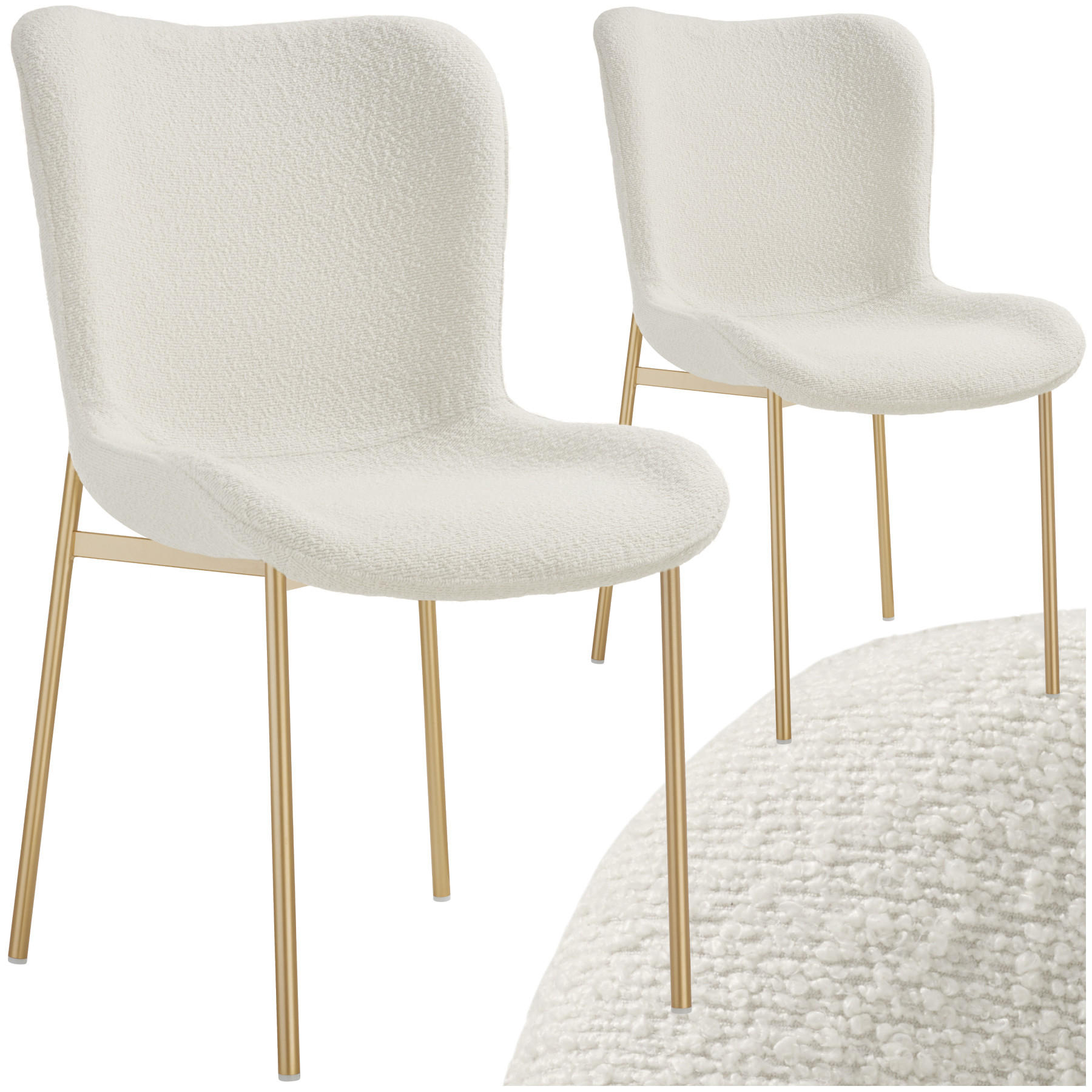 POLSTERSTUHL 2er Set Tessa 54 x 62 x 90 cm Bouclé weiß/gold - Goldfarben/Weiß, Kunststoff (54/90/62cm) - tectake