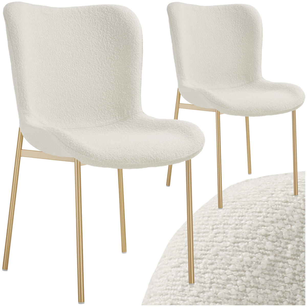 POLSTERSTUHL 2er Set Tessa 54 x 62 x 90 cm Bouclé weiß/gold - Goldfarben/Weiß, Kunststoff (54/90/62cm) - tectake