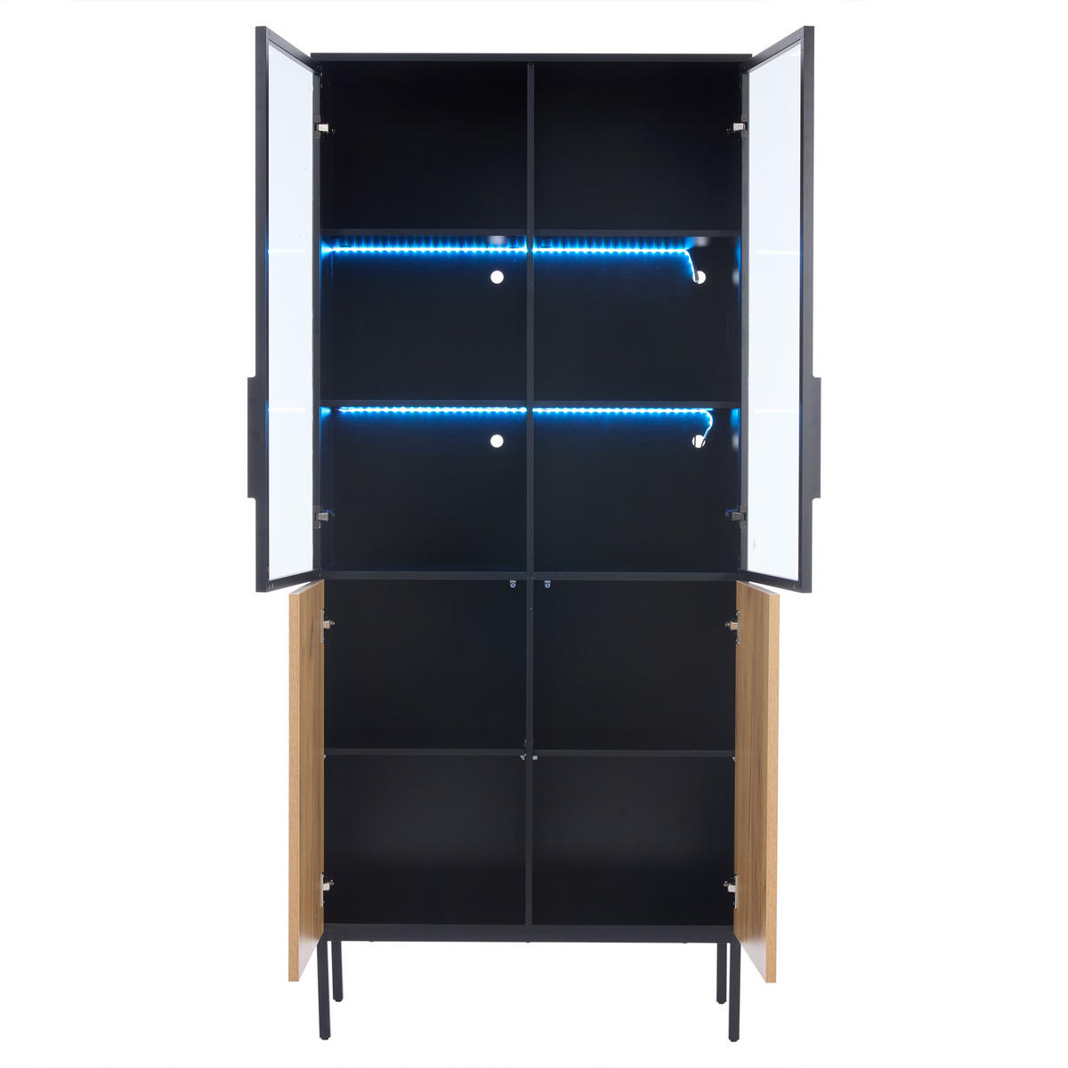 VITRINE LED Glasvitrine 180cm Bücherregal Schwarz Eiche - Multicolor, Holzwerkstoff (74/180/31cm) - FLIEKS