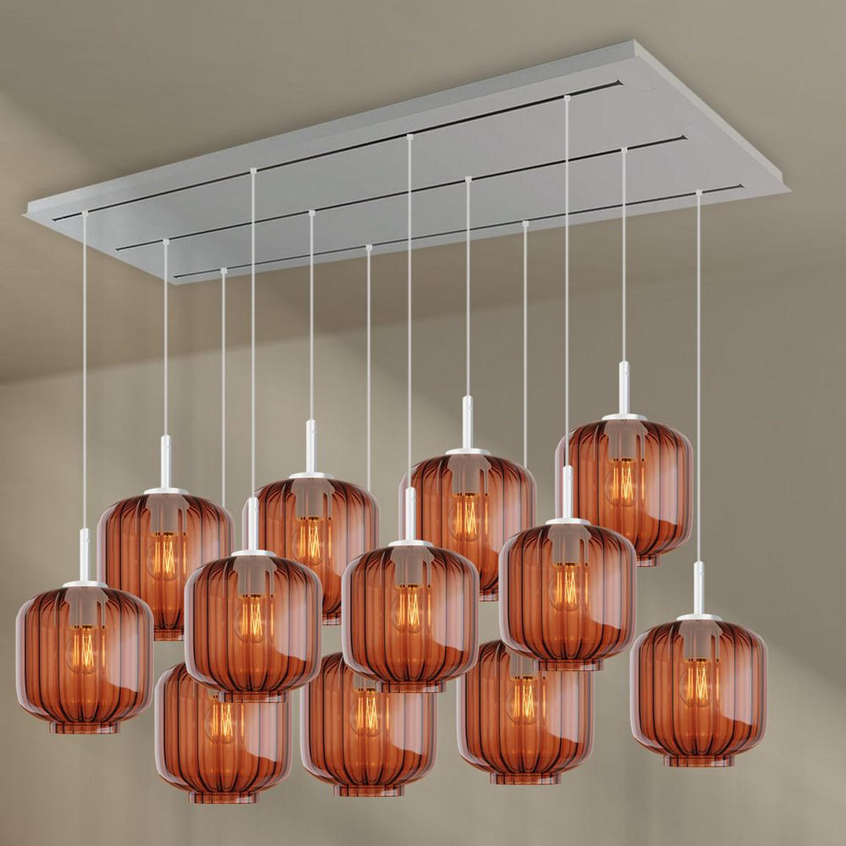 HÄNGELEUCHTE Velo 12-flammig Braun Ø 20cm - Braun/Weiß, Glas (20/20/20cm) - s.luce