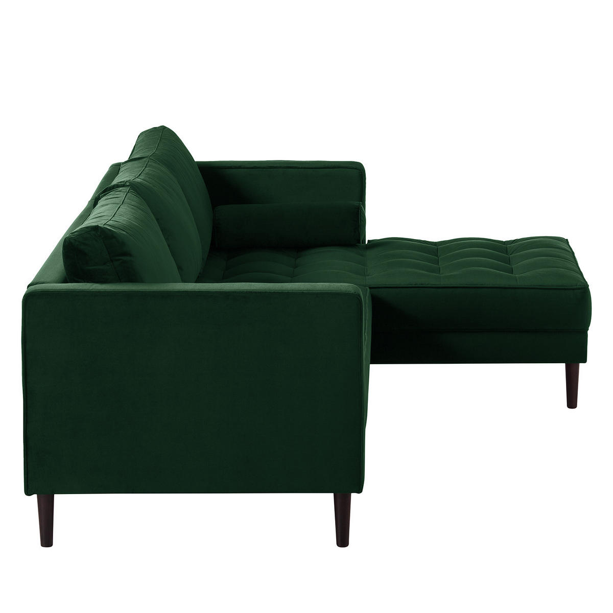 ECKSOFA - Samt - Dunkelgrün/Dunkelbraun, Birkenholz/Textil (201/155cm) - home24