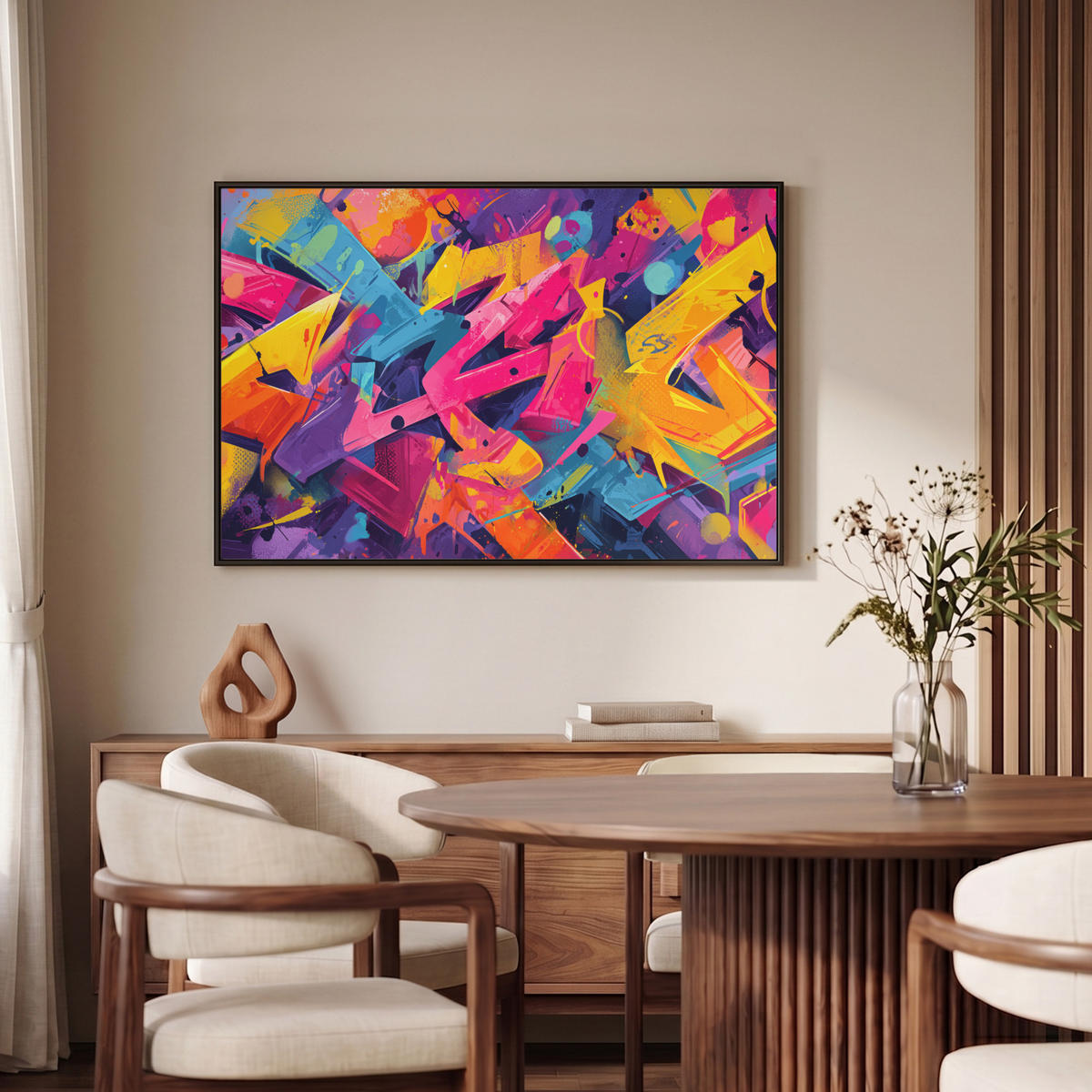 LEINWAND Bilder mit Rahmen - Abstrakt - Formen - Farbenfroh - 90x60 - Magenta, Textil (90/60cm) - MuchoWow