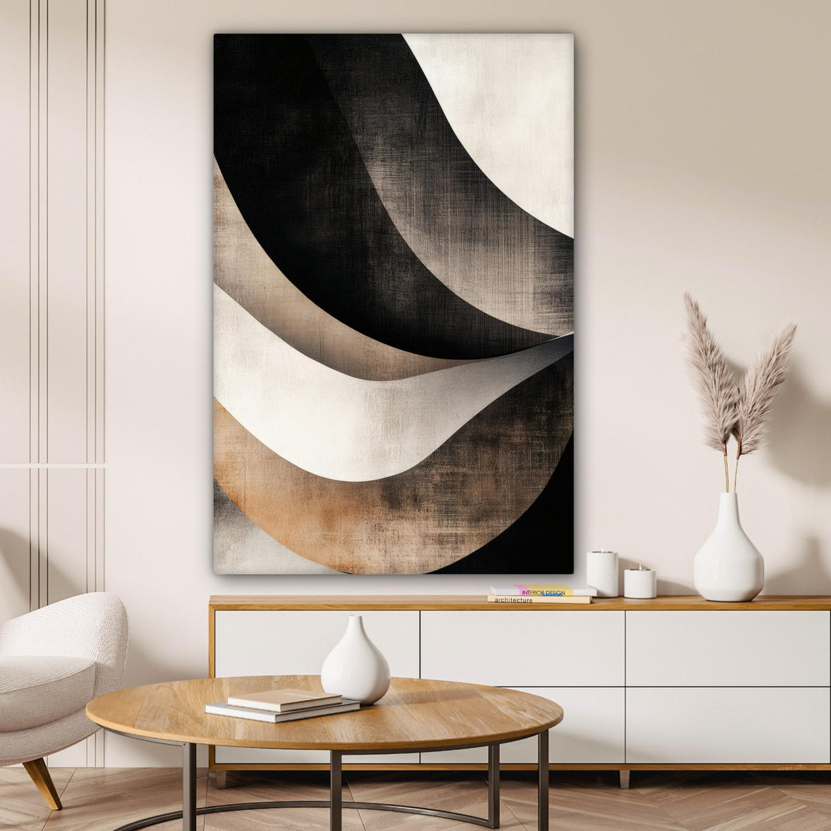 LEINWANDBILD Abstrakt - Wellen - Schwarz - Verwittert 80x120 cm - Trüffeleichefarben, Textil (80/120cm) - MuchoWow