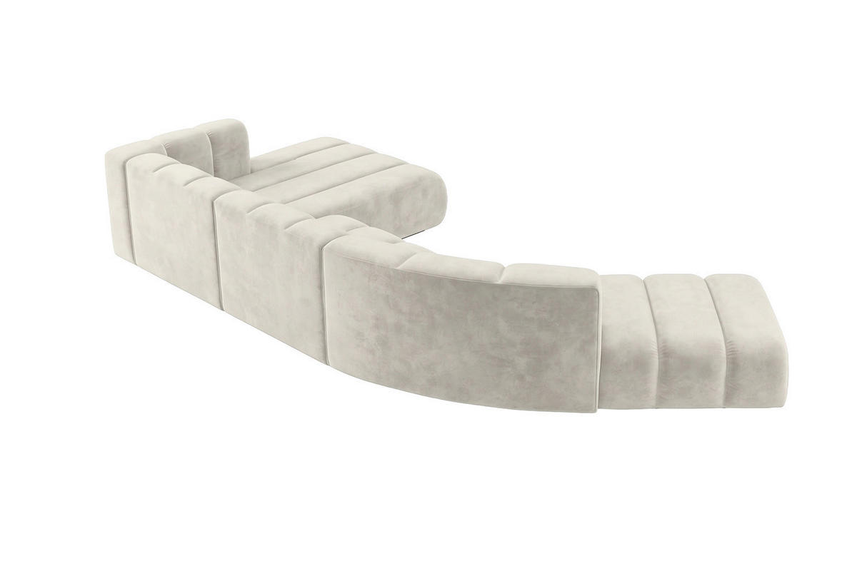 ECKSOFA Modulares In L-Form, Velvet-Stoff Riviera, Ecru, Links, GRAND Round - Creme, Holz (445/179cm) - Kaiser Möbel