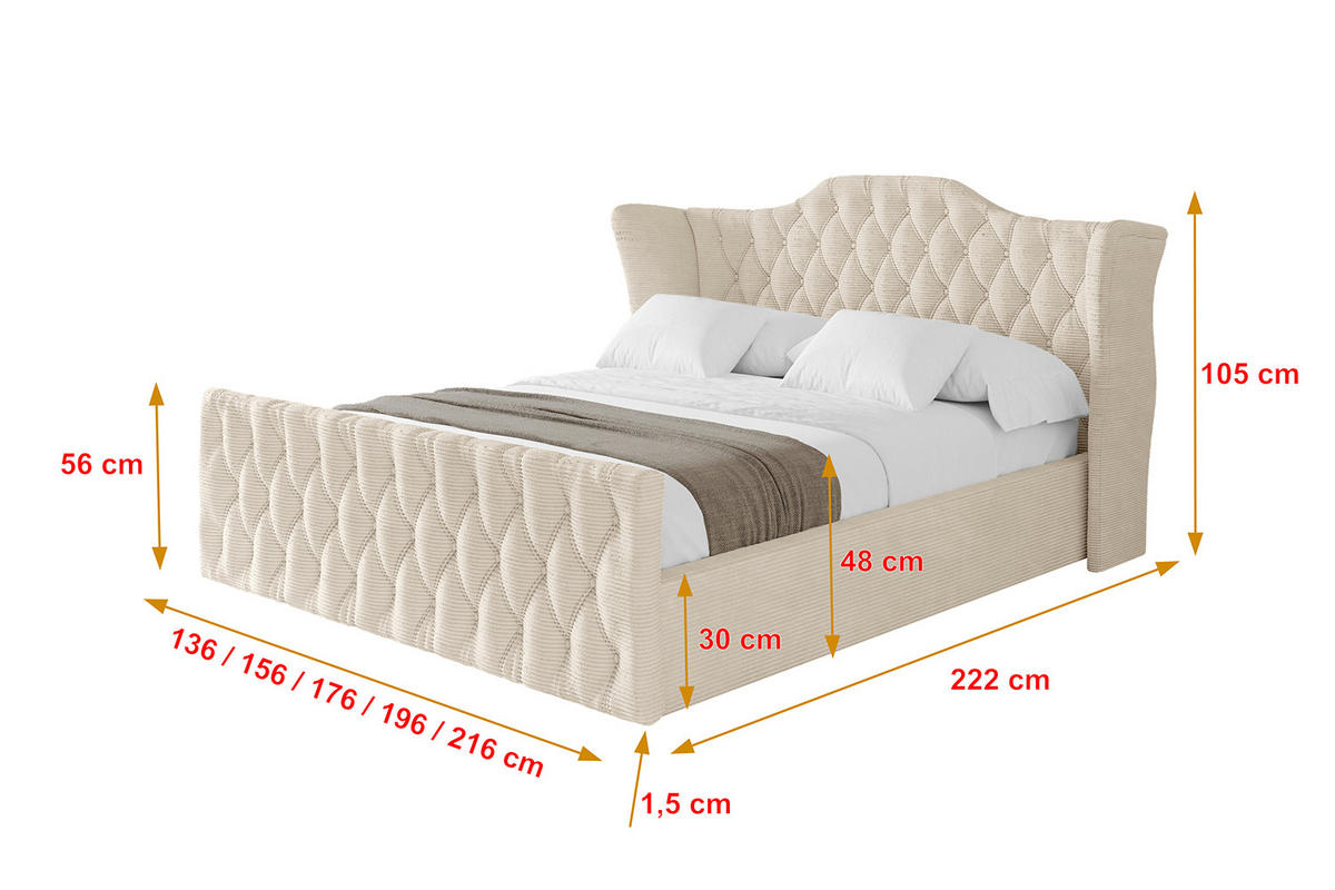 POLSTERBETT mit Bettkasten, Fußteil und Lattenrost, Boxbett mit Matratze H3/H4 - ZORAN-Z 180x200 Beige - Creme, Holzwerkstoff/Textil (180/200cm) - ALTDECOR