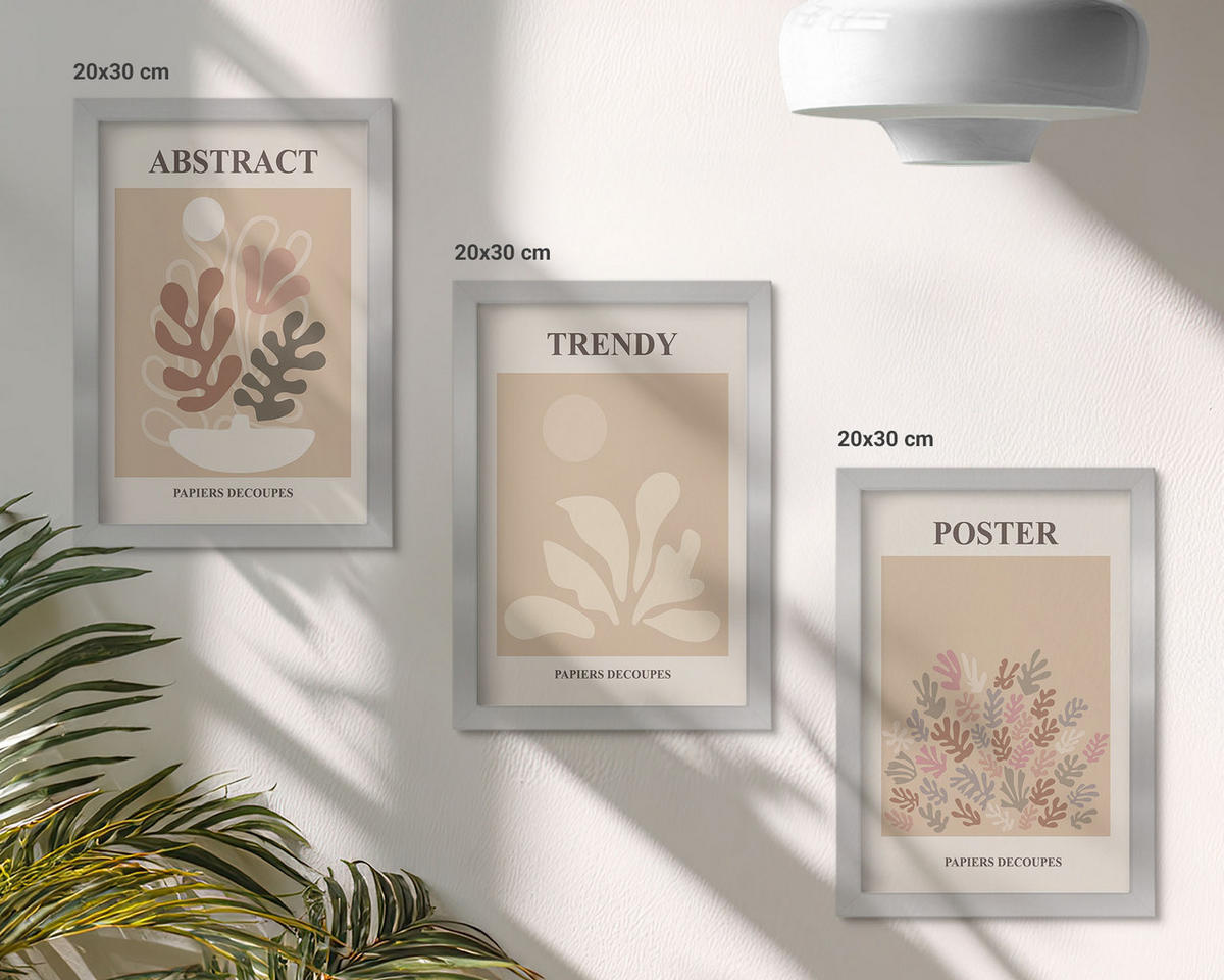 WANDBILDER 3er Set - 20x30 cm Silberner Rahmen - Pflanzenmotive beige braun - Silberfarben, Kunststoff (20/30cm) - ArtPrintCave