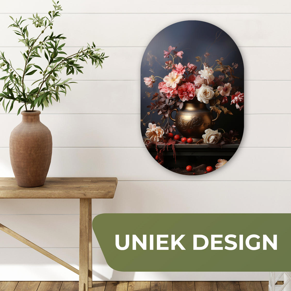 WANDBILD Stilleben - Blumen - Rosen - Blumenstrauß - Vase Deko Wohnzimmer 40x60 cm - Dunkelbraun, Kunststoff (40/60cm) - MuchoWow