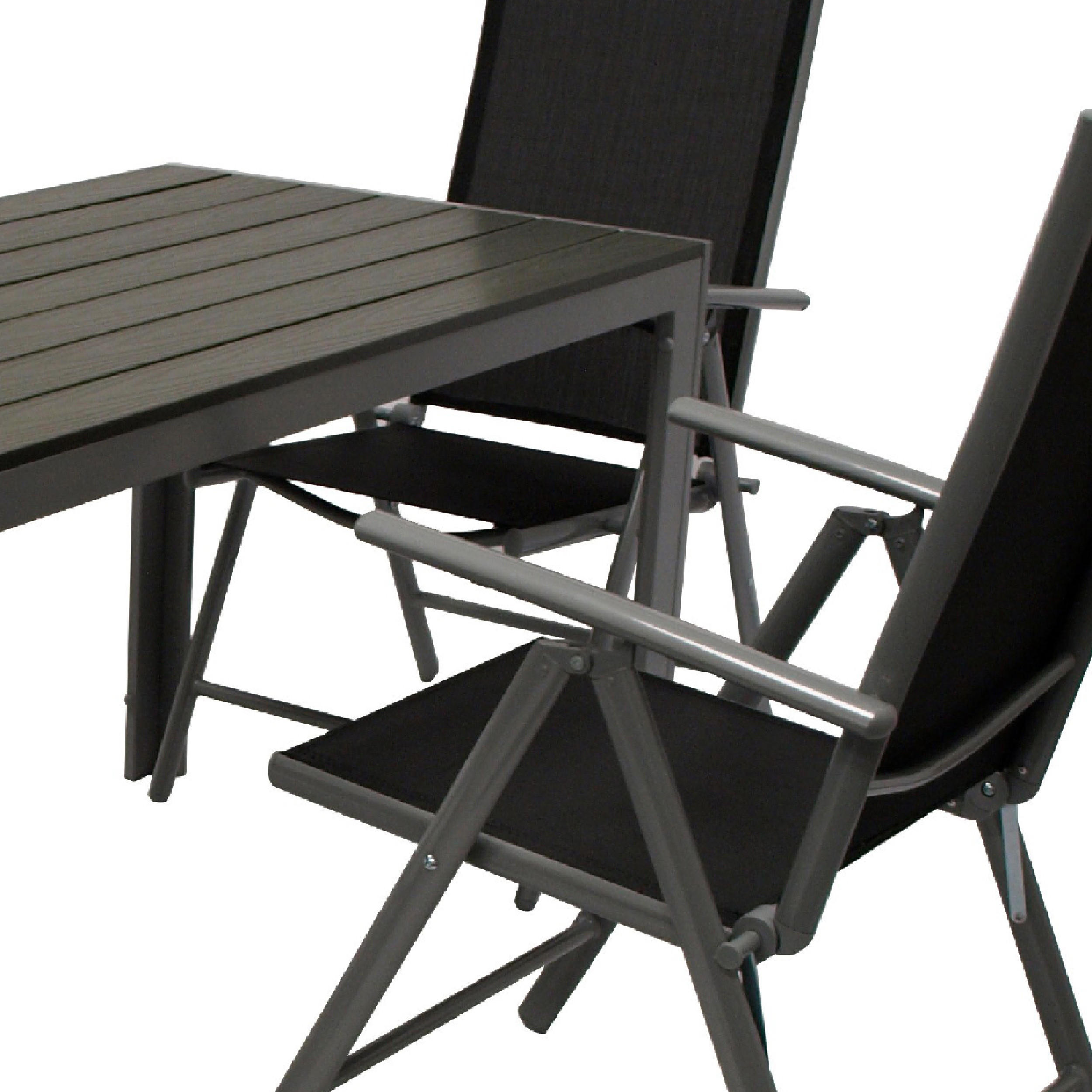 GARTEN-GARNITUR Ashford - 5-tlg. (4x Klappsessel mit Armlehnen, 1x Tisch 125x70cm), Gestelle aus Aluminium grau - Schwarz, Metall - TPFGarden