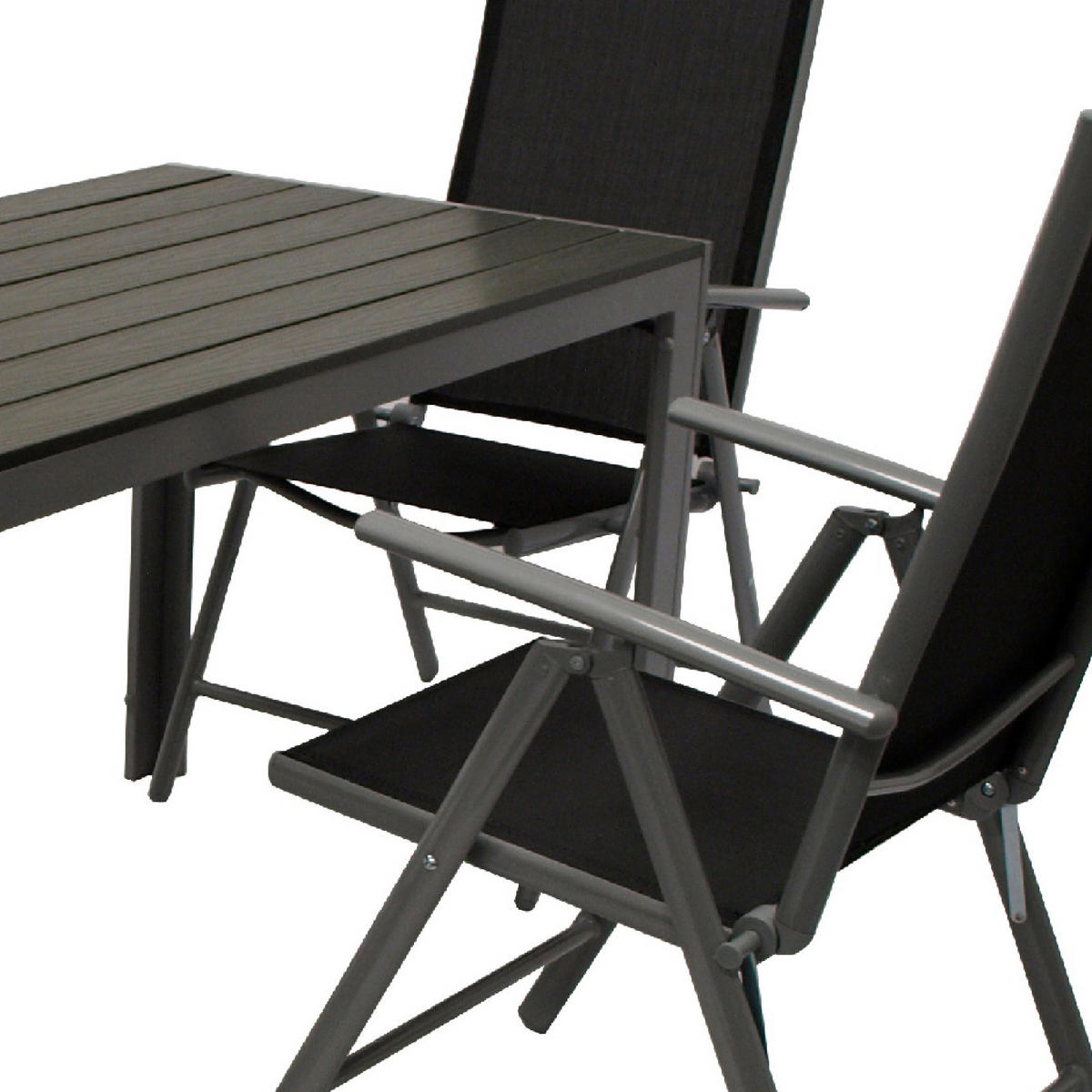 GARTEN-GARNITUR Ashford - 5-tlg. (4x Klappsessel mit Armlehnen, 1x Tisch 125x70cm), Gestelle aus Aluminium grau - Schwarz, Metall - TPFGarden