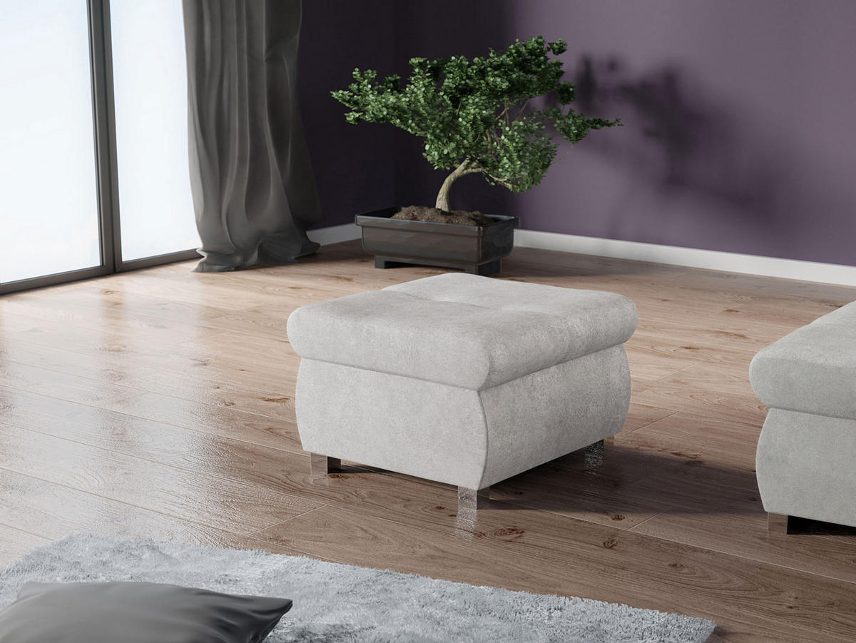 POLSTERHOCKER Orkan Klein - Silberfarben/Hellgrau, Holz/Textil (60/39/60cm) - MIRJAN24