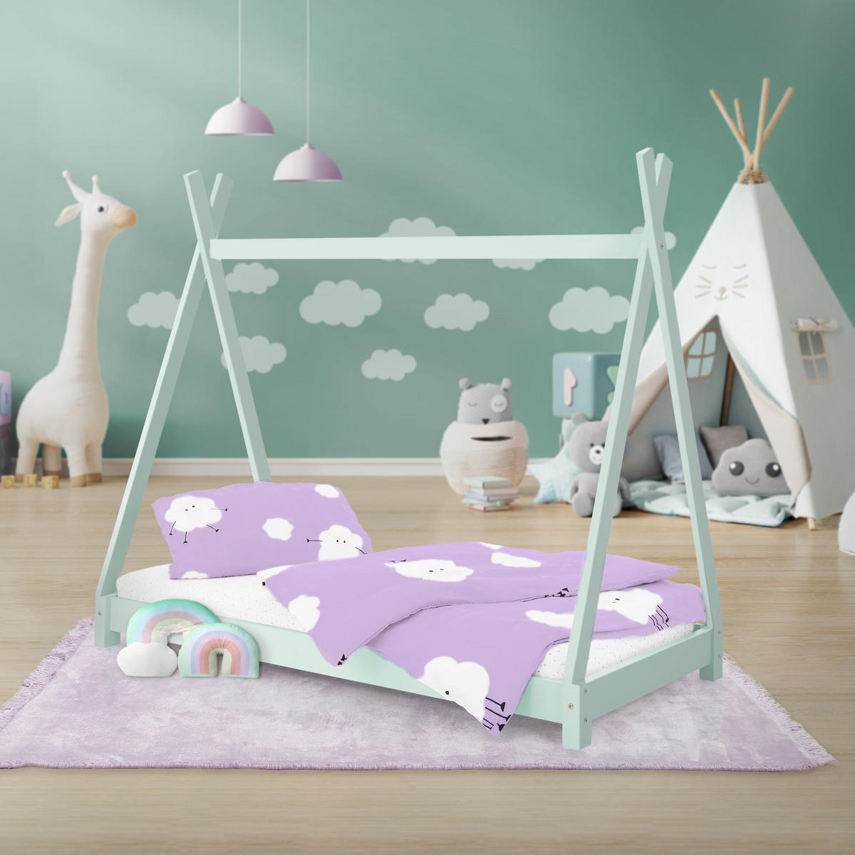 KINDERBETT Tipi 80x160 cm Mint - Mintgrün, Holz (80/160cm) - ML-DESIGN