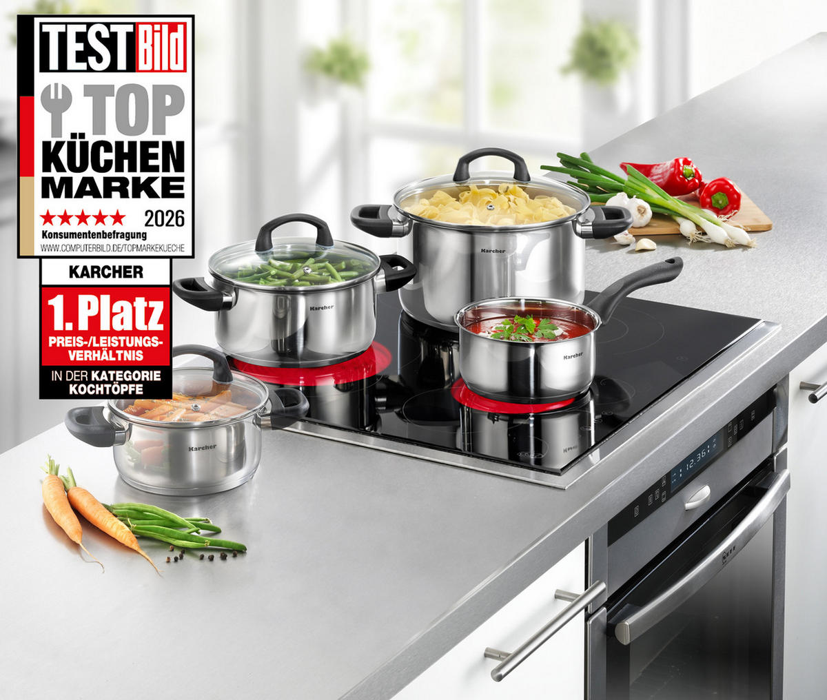 TOPFSET Mia, Edelstahl, Induktion, 4-teilig - Edelstahlfarben, Kunststoff/Metall - Karcher